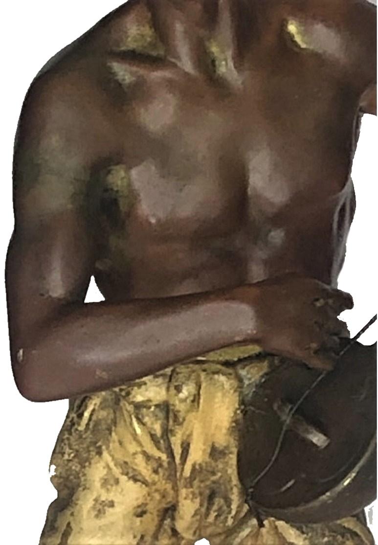 Austrian Franz Bergmann, Nubian Banjira Player, Vienna Bronze Sculpture, Ca. 1900 For Sale