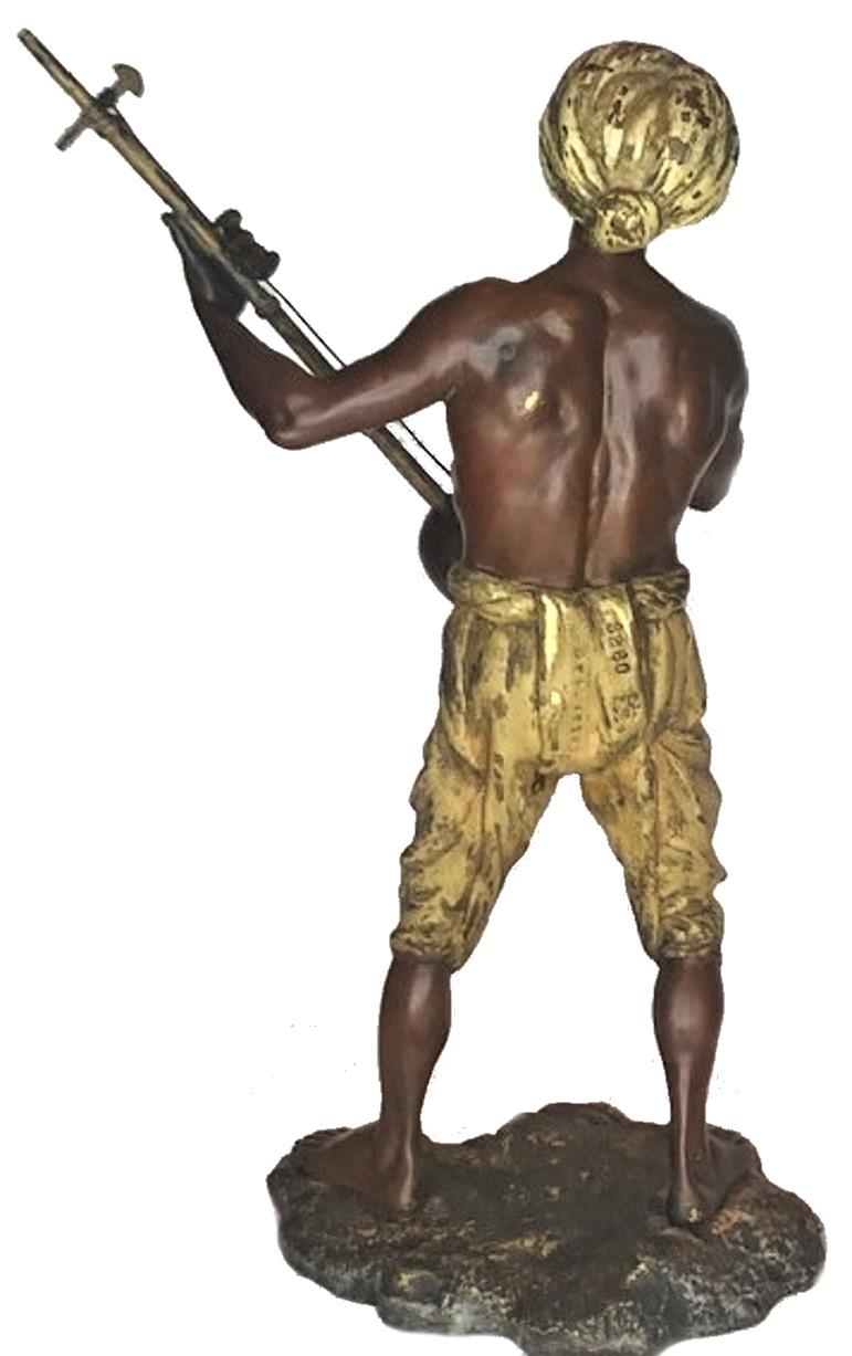 Painted Franz Bergmann, Nubian Banjira Player, Vienna Bronze Sculpture, Ca. 1900 For Sale