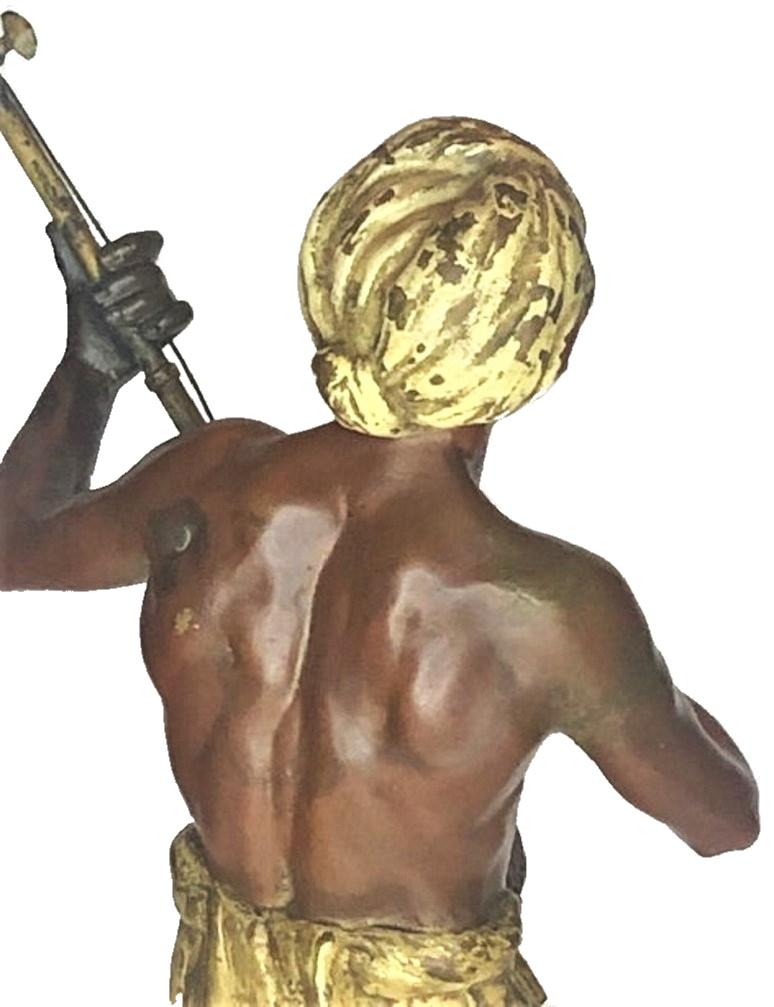 Franz Bergmann, Nubian Banjira Player, Vienna Bronze Sculpture, Ca. 1900 In Good Condition For Sale In New York, NY
