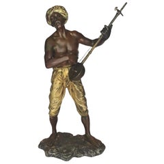 Franz Bergmann, Nubian Banjira Player, Vienna Bronze Sculpture, Ca. 1900