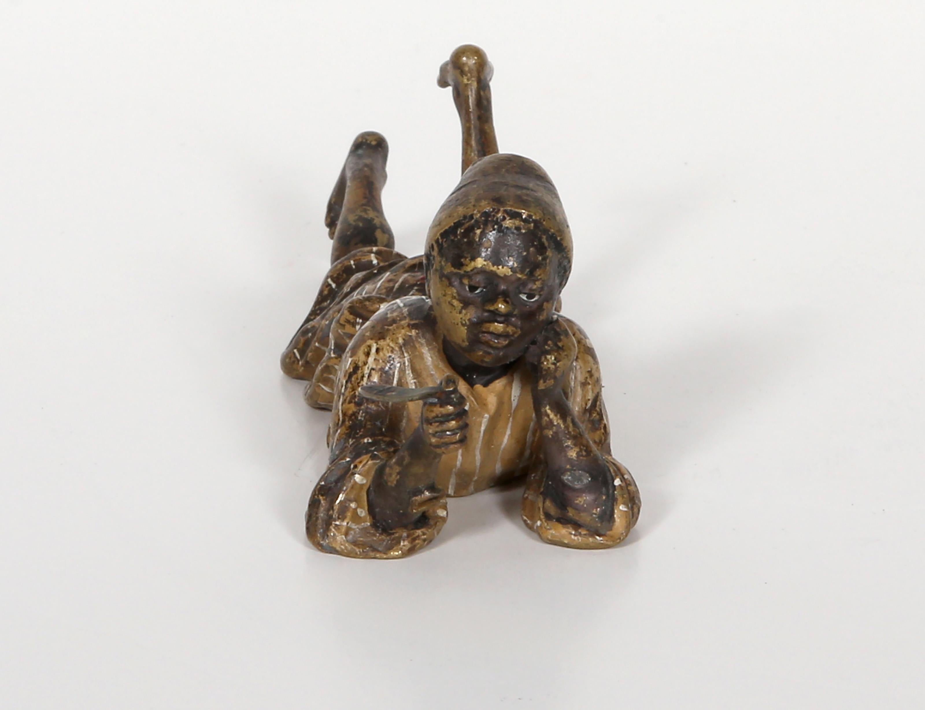 Boy Smoking Pipe, Orientalist Bronze Sculpture by Franz Bergmann For Sale 2