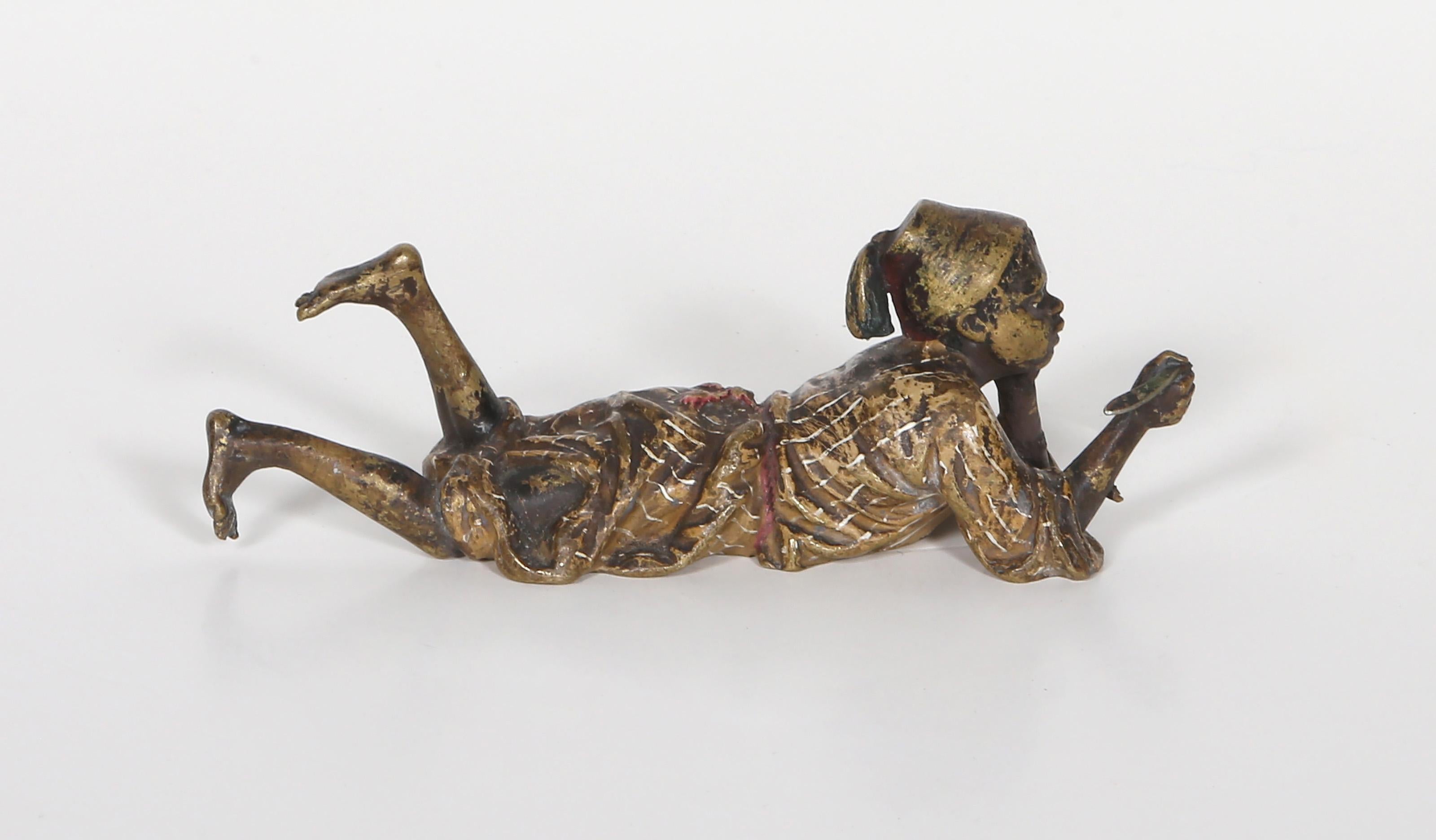 Boy Smoking Pipe, Orientalist Bronze Sculpture by Franz Bergmann For Sale 3