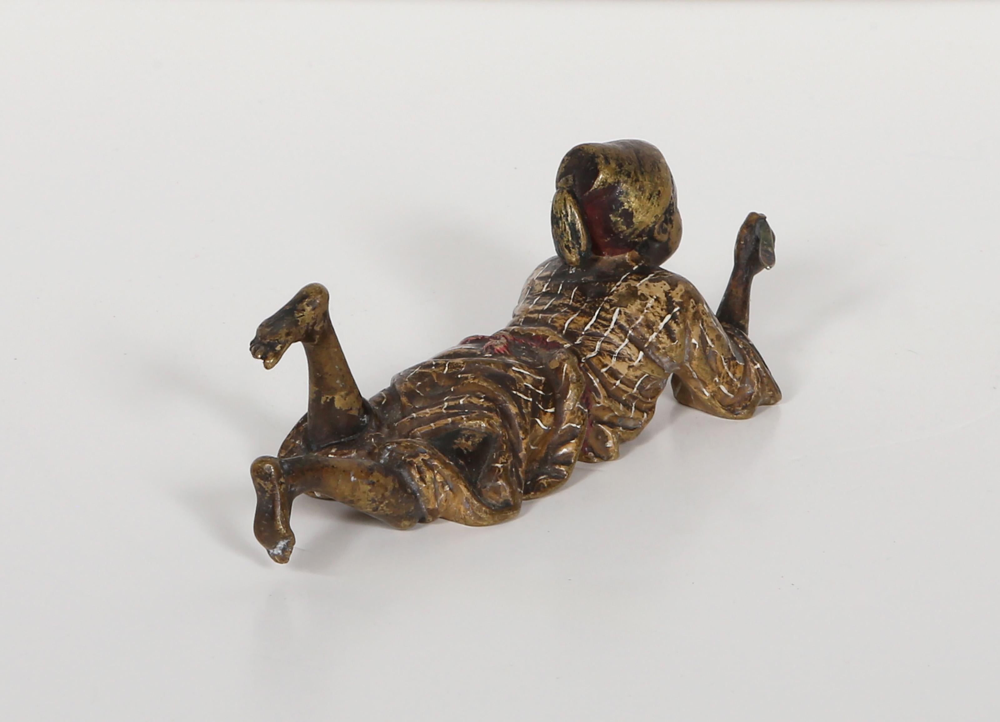 Boy Smoking Pipe, Orientalist Bronze Sculpture by Franz Bergmann For Sale 4