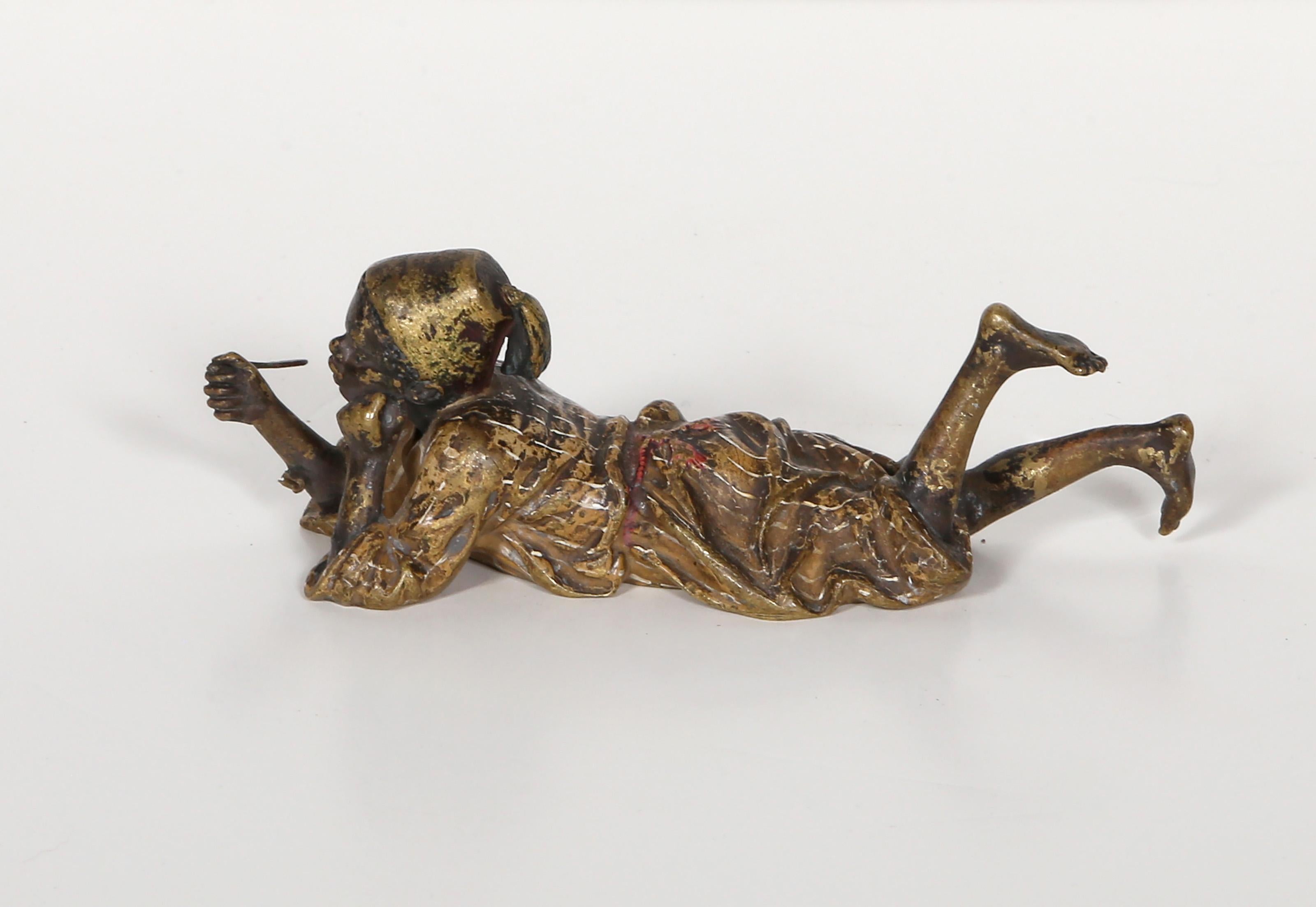 Boy Smoking Pipe, Orientalist Bronze Sculpture by Franz Bergmann For Sale 6