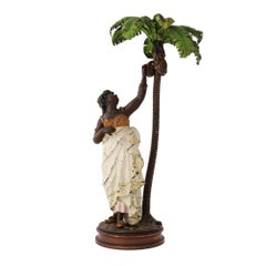 Cold-Painted Bronze Sculpture of a Woman Under a Palm by Franz Bergman