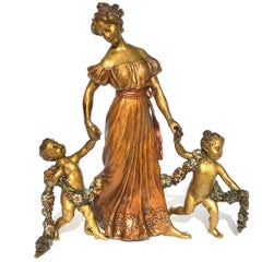 Franz Bergman Bronze Mother And Children