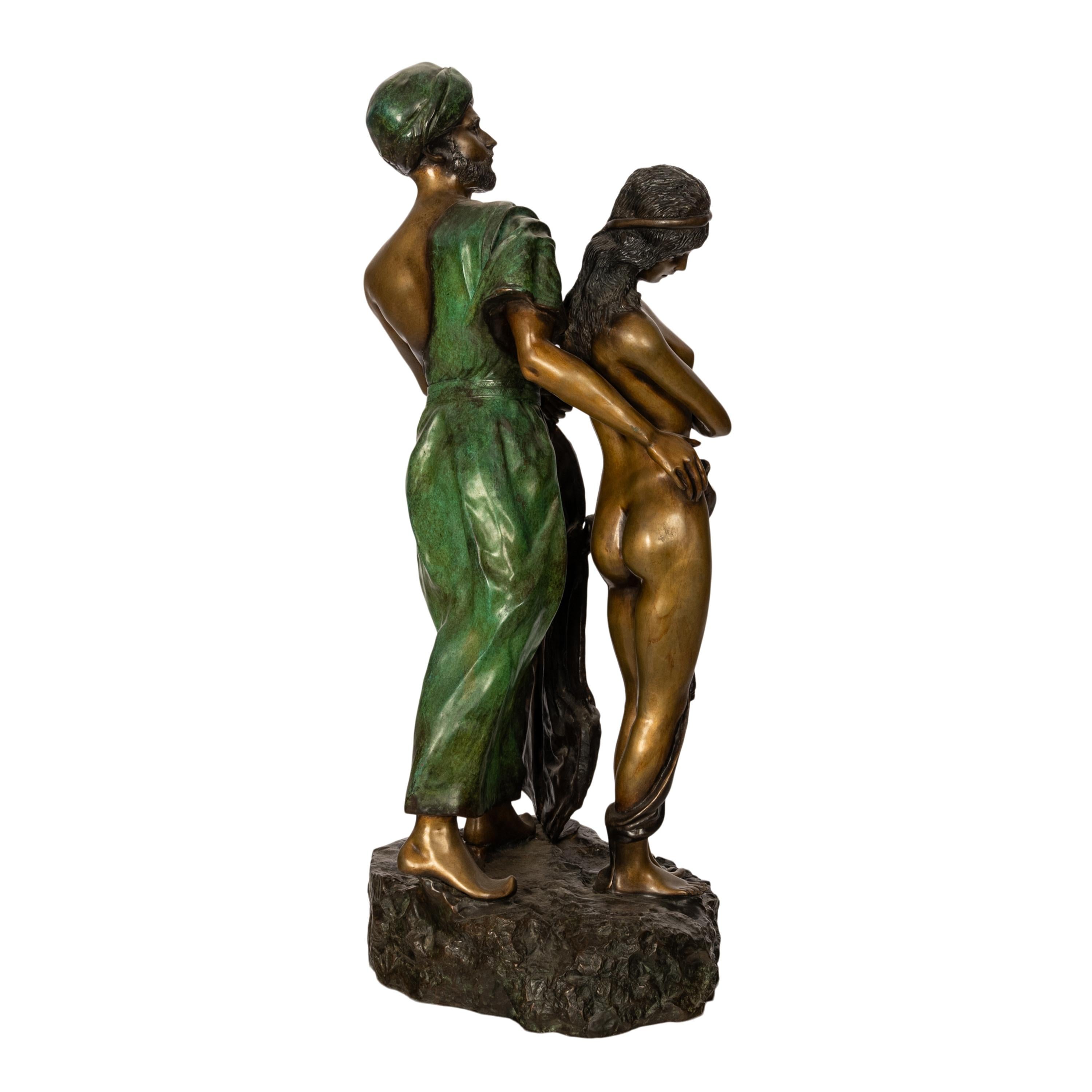 Franz Bergmann Orientalist Arab Slave Nude Group Cold Painted Bronze Signed 1910 For Sale 2