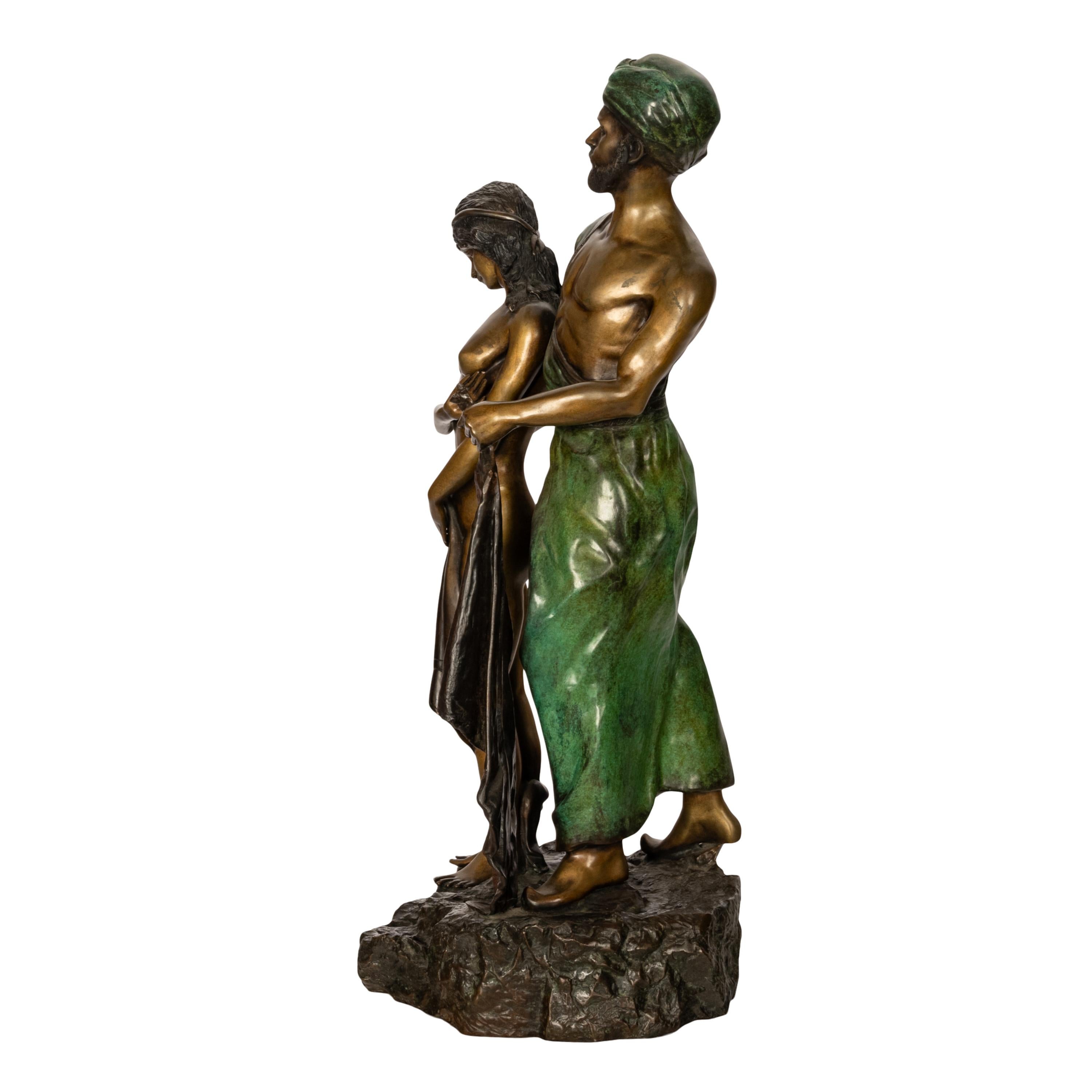 Franz Bergmann Orientalist Arab Slave Nude Group Cold Painted Bronze Signed 1910 For Sale 5