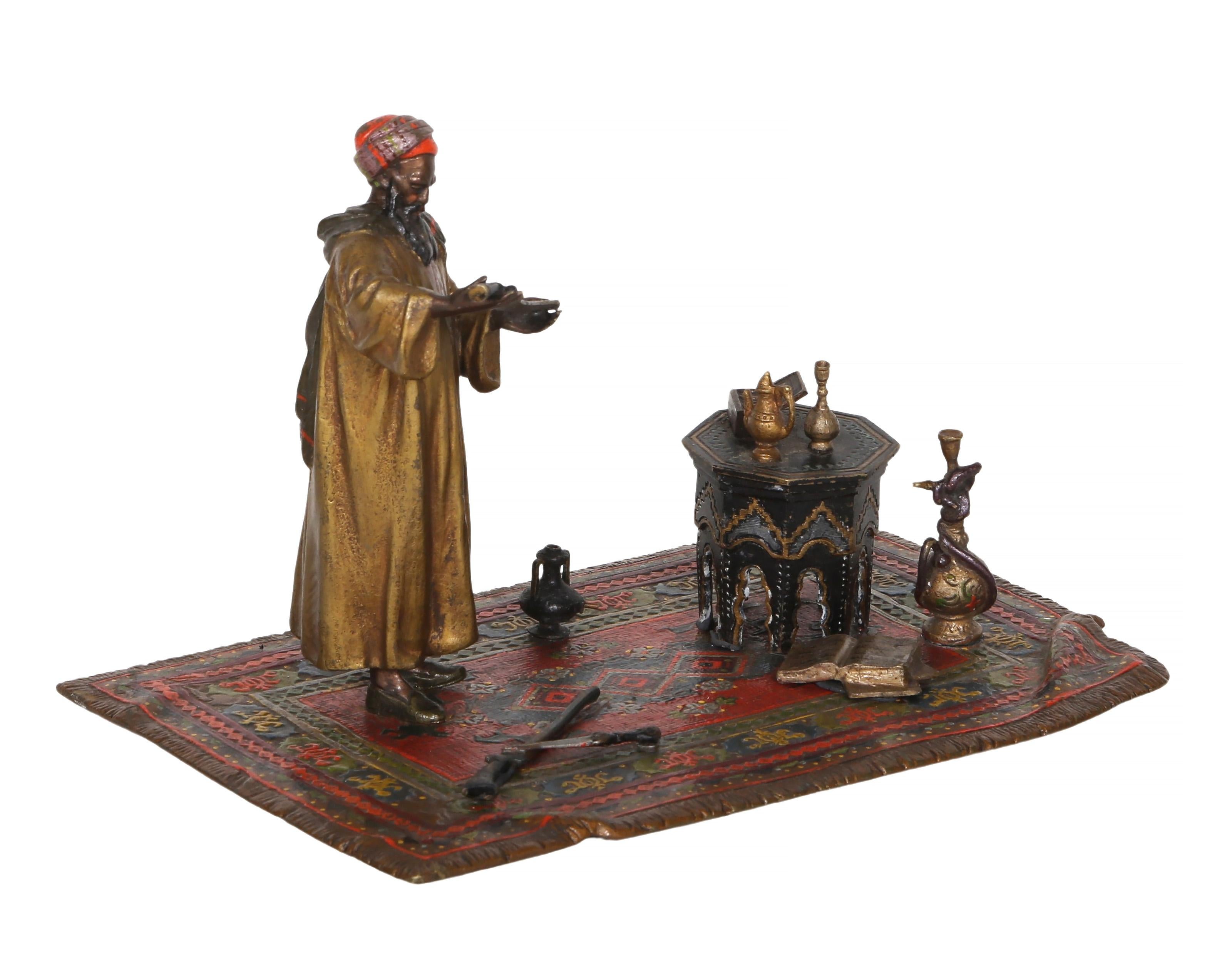 Merchant, Orientalist Bronze Sculpture by Franz Bergmann For Sale 2