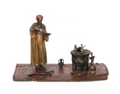 Antique Merchant, Orientalist Bronze Sculpture by Franz Bergmann