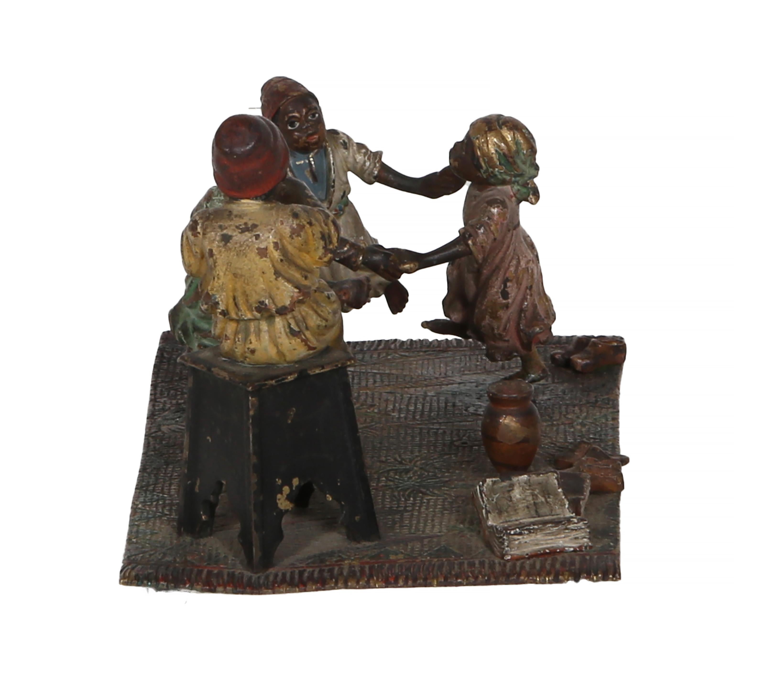 Piper and Dancers, Orientalist Bronze Sculpture by Franz Bergmann For Sale 2