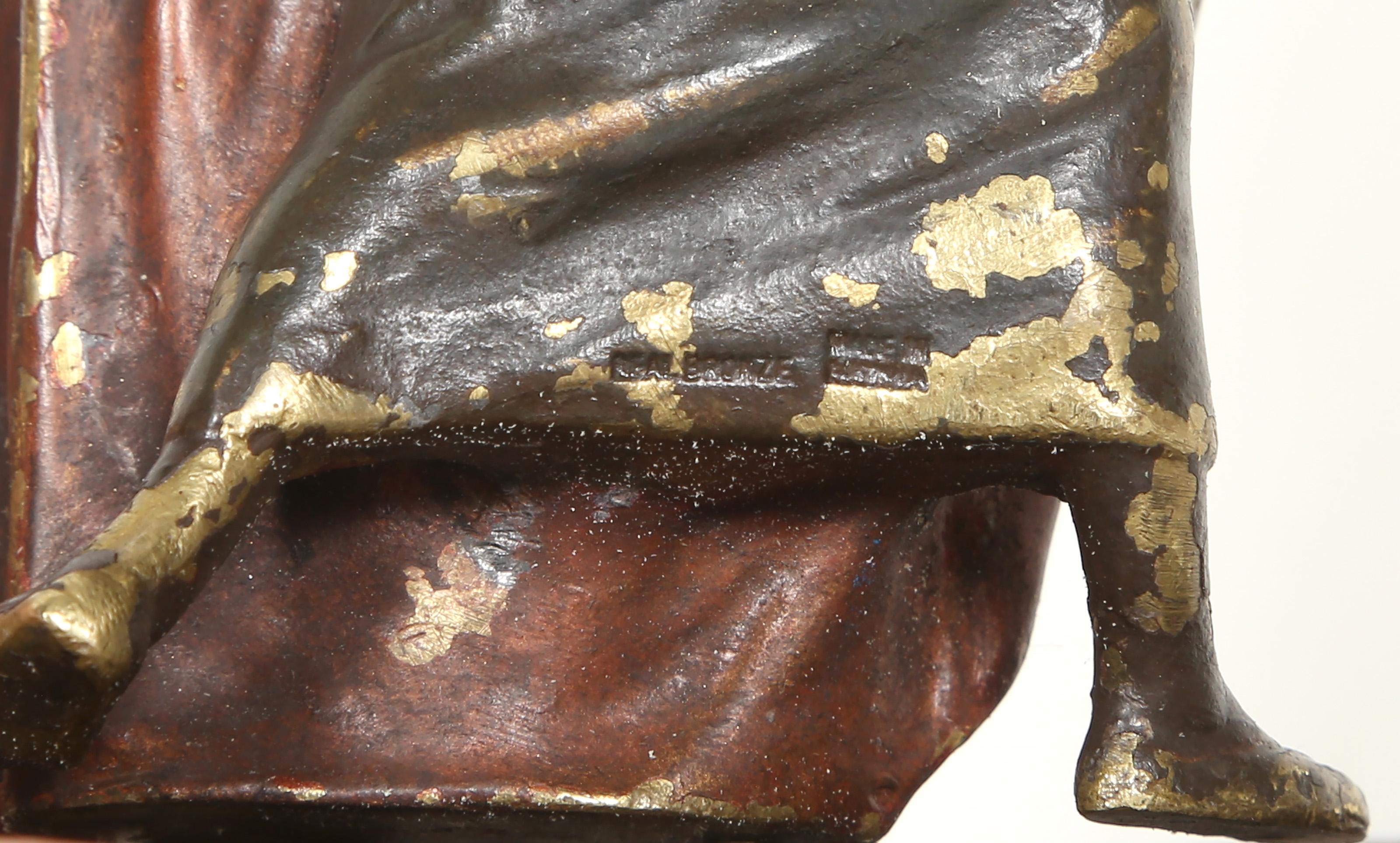 Slave Trader, Orientalist Bronze Sculpture on wooden base by Franz Bergmann For Sale 1