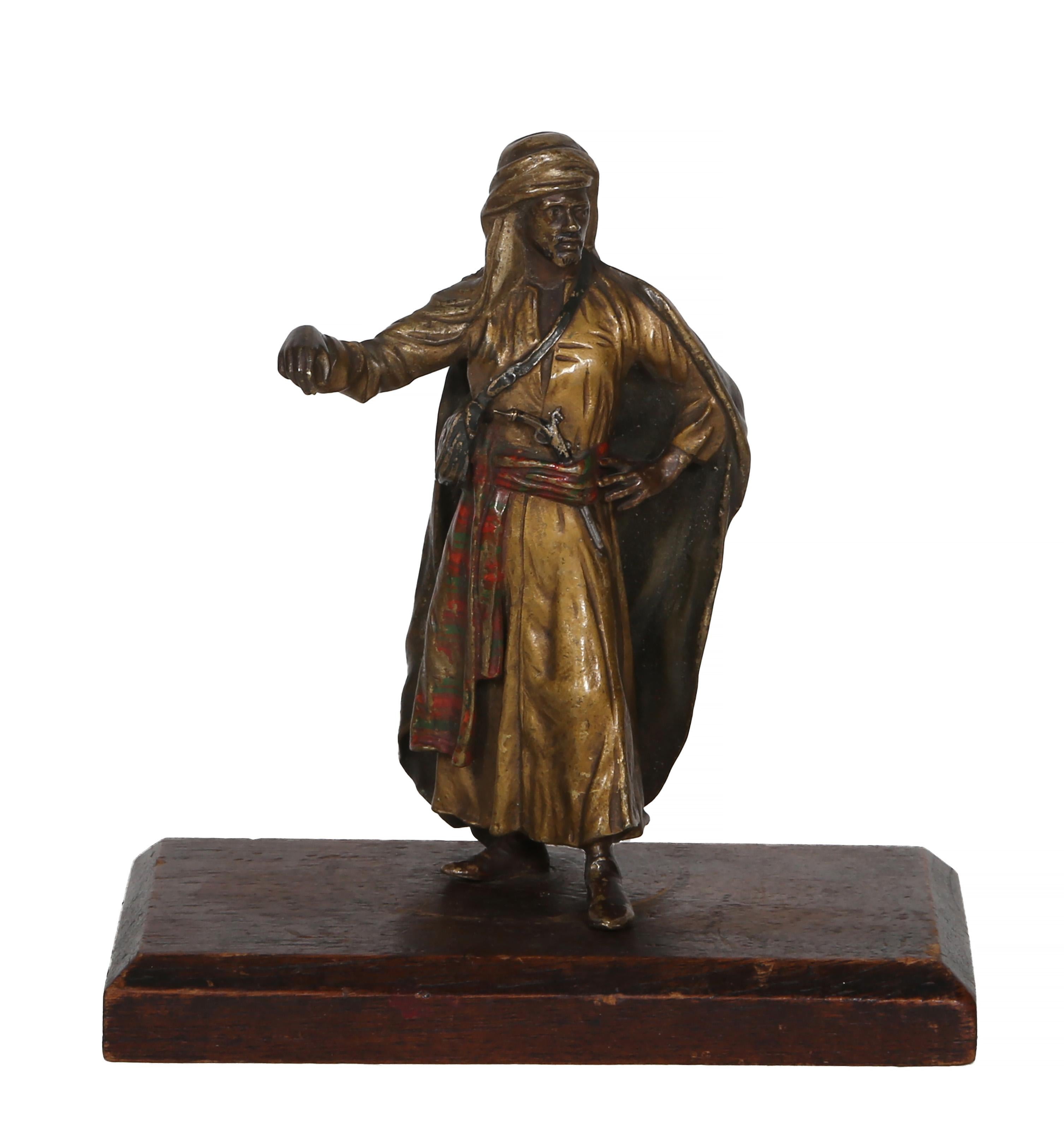 Franz Bergmann, Austrian (1861 -1936) - Soldier, Year:  circa 1900, Medium:  Cold painted Bronze sculpture, Size:  5.5 x 3 x 2 in. (13.97 x 7.62 x 5.08 cm)