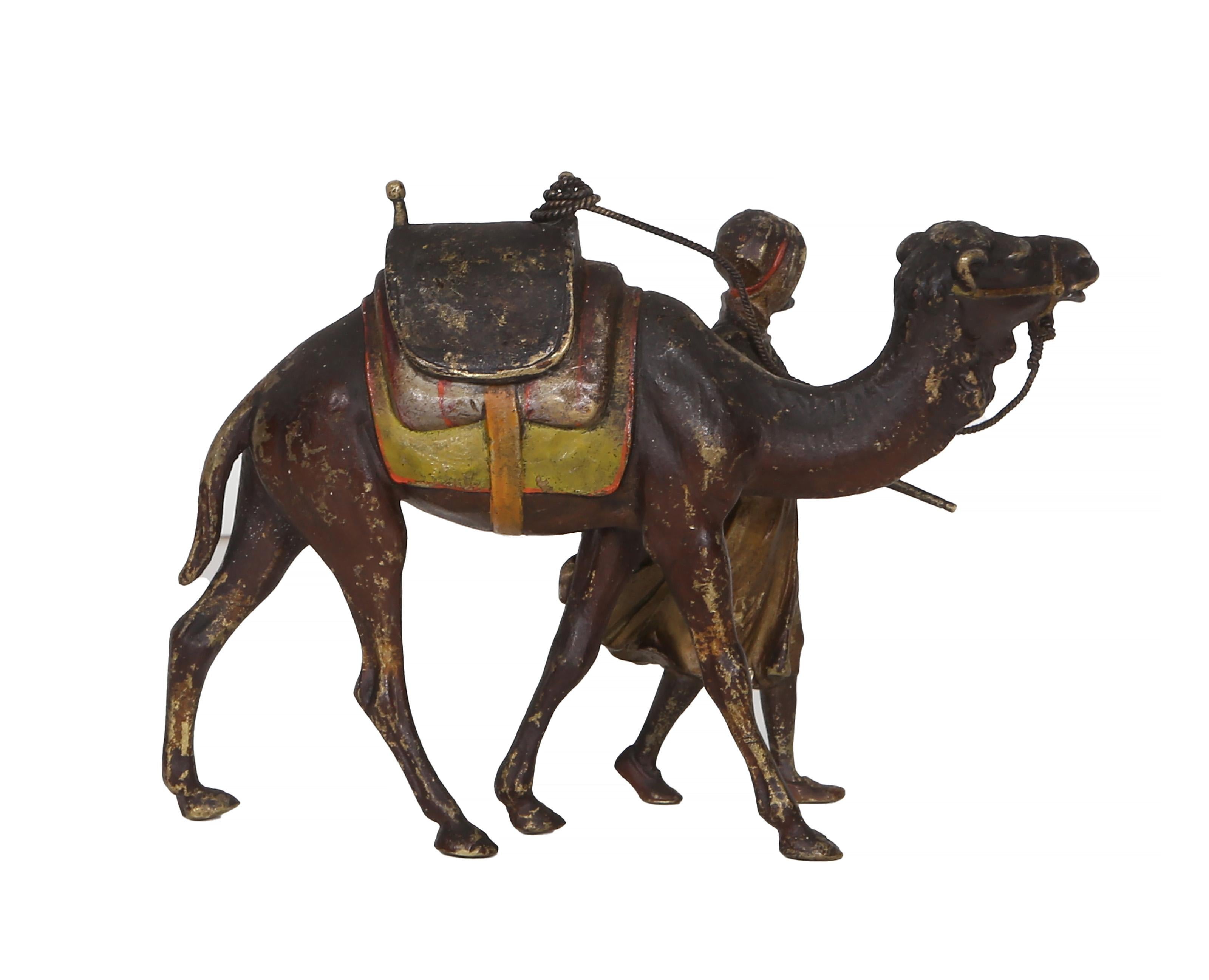 Traveler with Camel, Orientalist Bronze Sculpture by Franz Bergmann For Sale 3