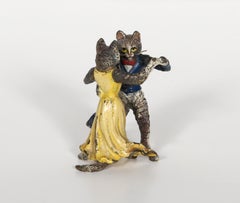 Two Cats Dancing, Orientalist Bronze Sculpture by Franz Bergman