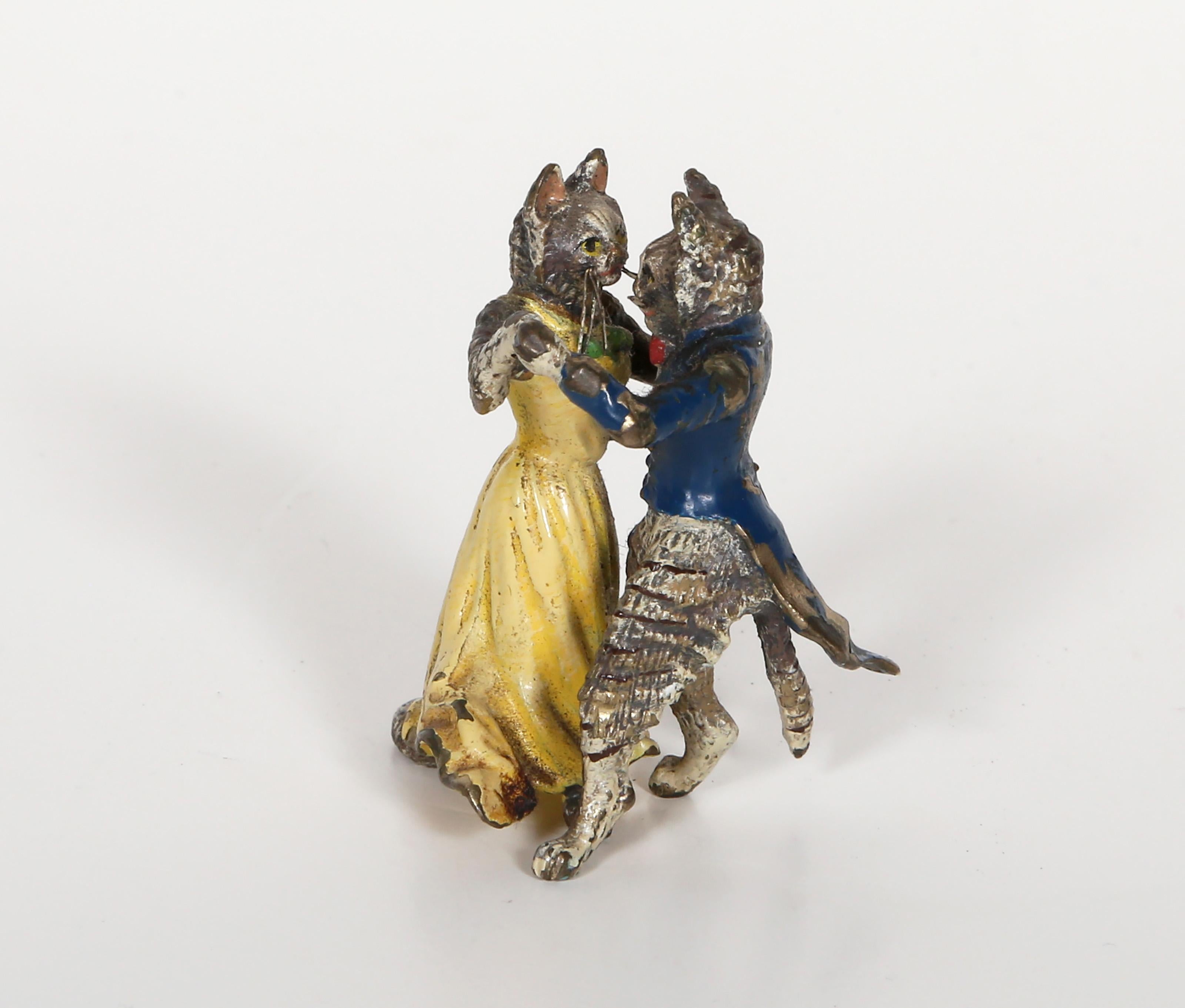 Two Cats Dancing, Orientalist Bronze Sculpture by Franz Bergmann For Sale 5