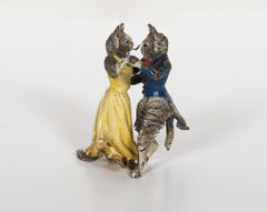 Deux chats dansant, sculpture orientaliste en bronze de Franz Bergmann