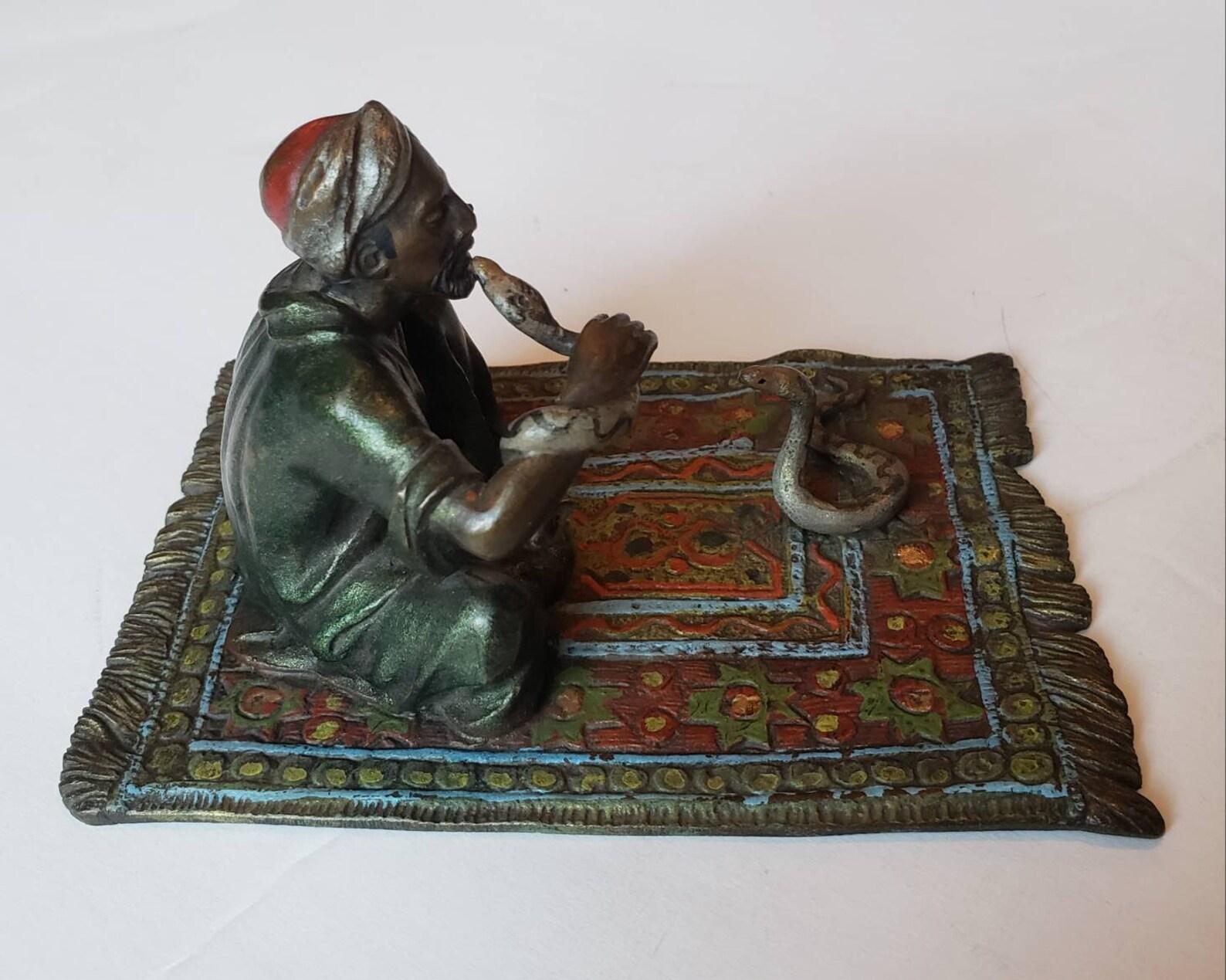 Cold-Painted Franz Bergmann Vienna Cold Painted Bronze Figure of Snake Charmer For Sale