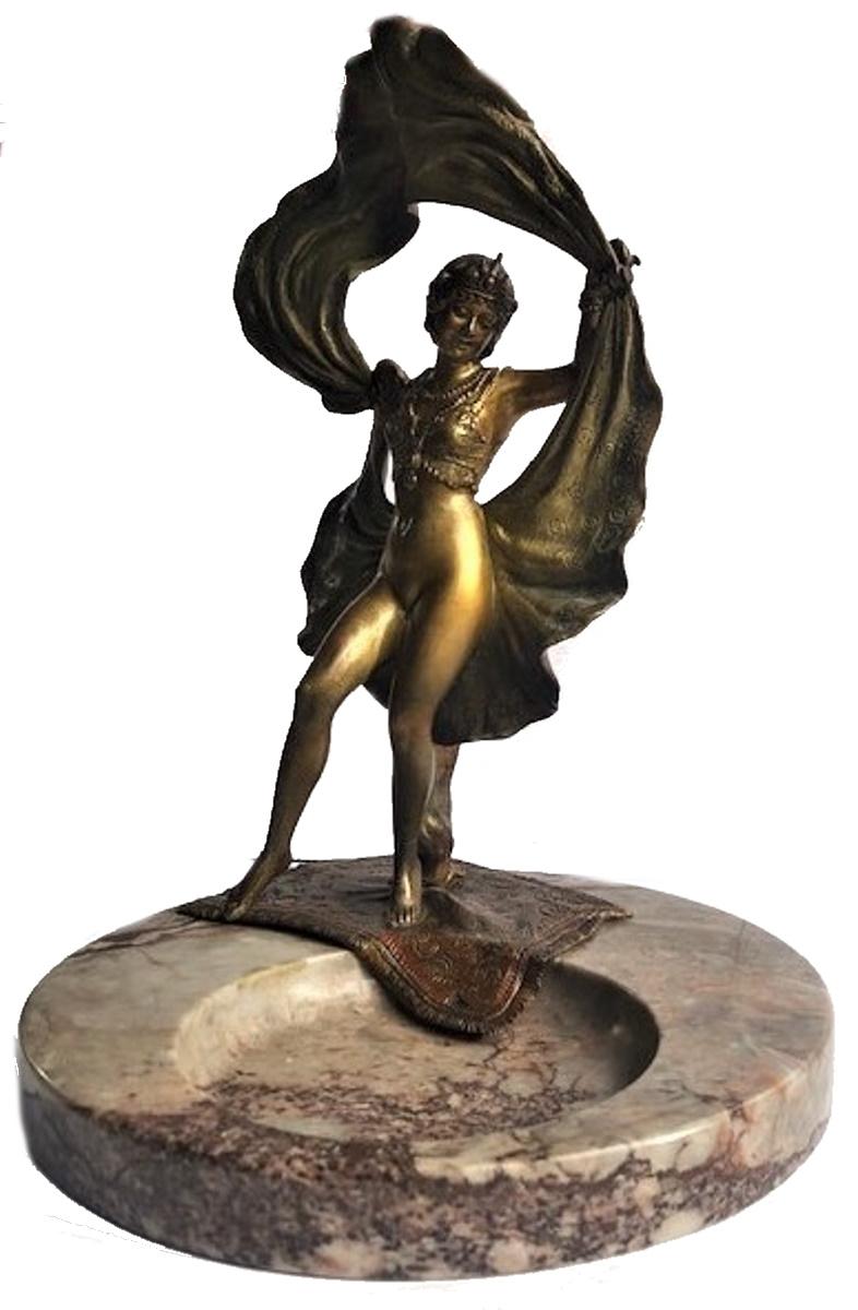 Art Nouveau Franz Bergmann, Viennese Bronze & Marble Erotic Sculptural Vide Poche, ca. 1900 For Sale