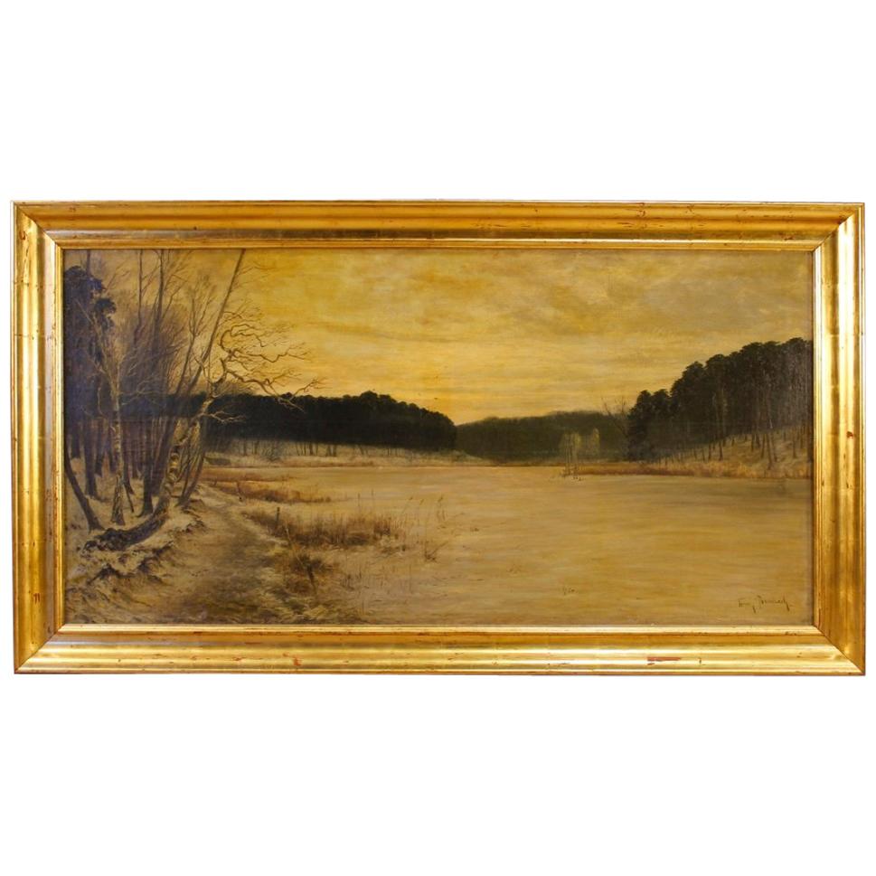 Franz Bombach 19th Century Oil on Canvas German Signed Lake View Painting, 1890