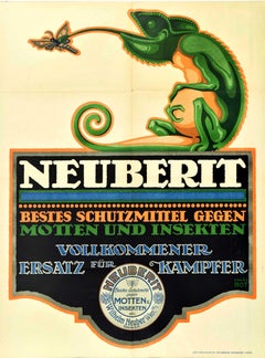 Original Antikes Originalplakat „Neberit Moth Insect Repellent Chameleon Design“ Insekten