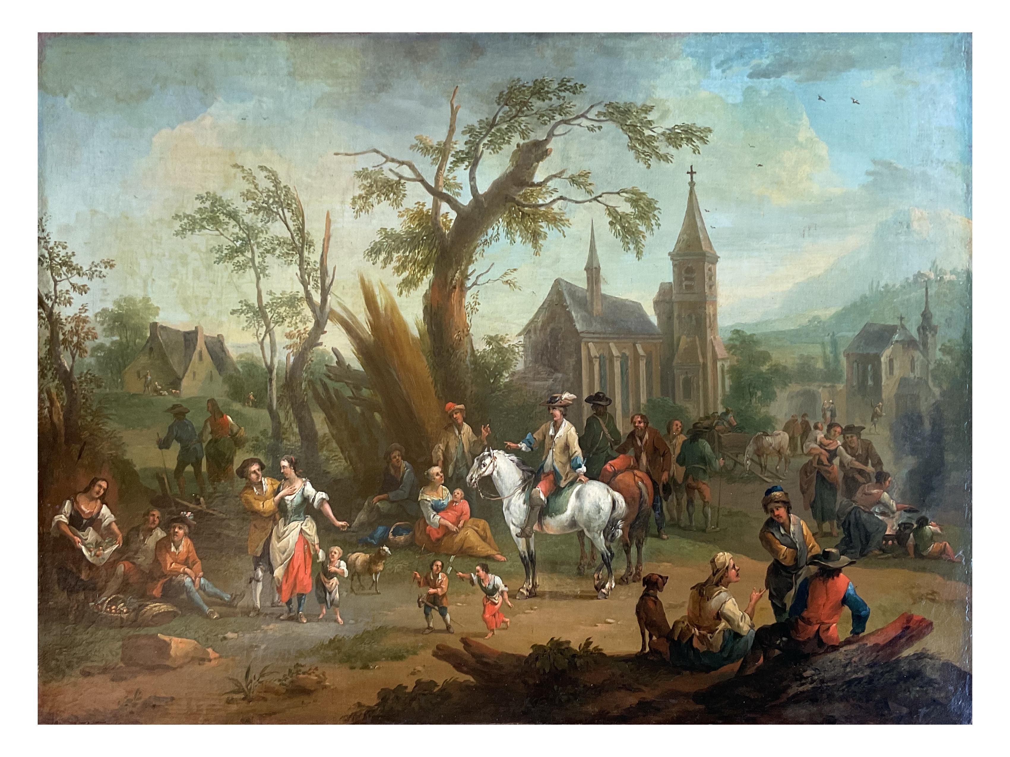Mid-18th Century Franz de Paula Ferg, Village Scene, oil painting on canvas For Sale