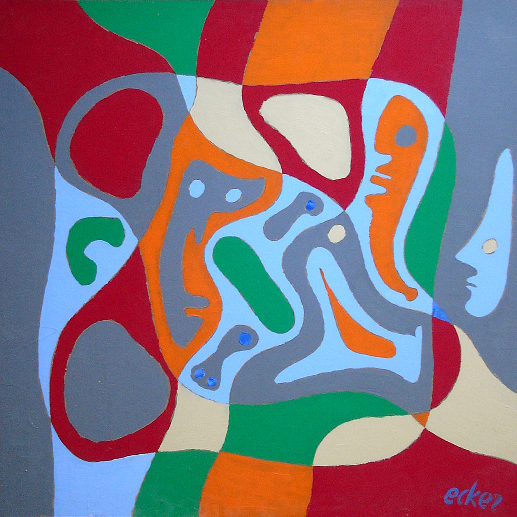 Franz Ecker Abstract Painting - Wooden Heads
