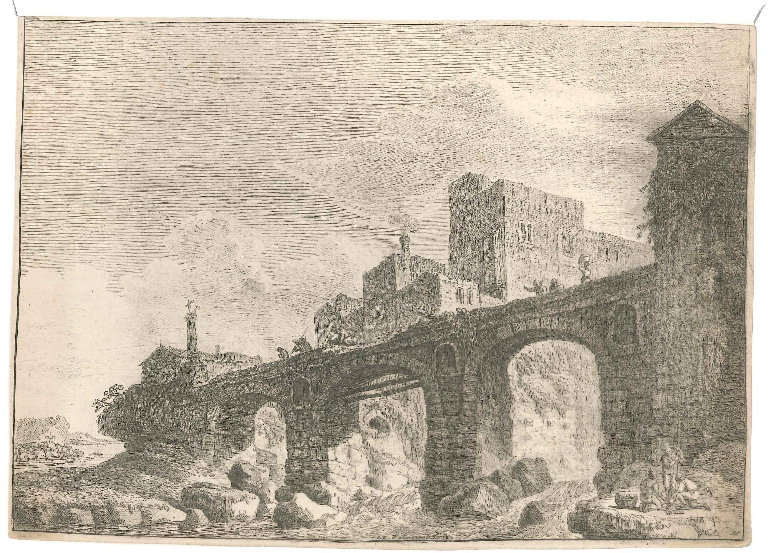 Franz Edmund Weirotter Old Bridge Origina Etching By F E Weirotter Franz Edmund Weirotter Old Bridge Origina Etching By F E Weirotter