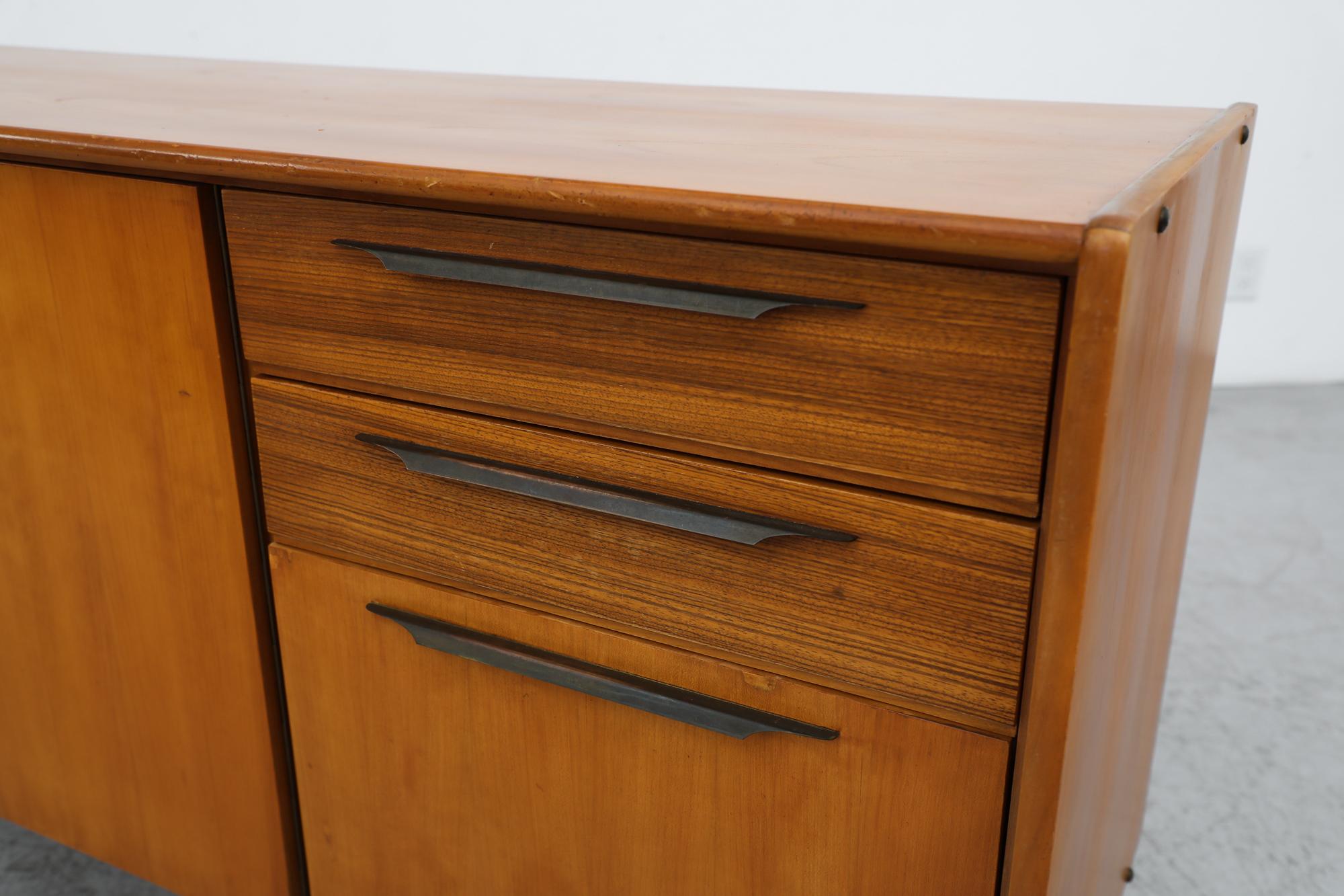 Franz Ehrlich Style Mid-Century Sideboard with Metal Handles & Drop Down Cabinet For Sale 5