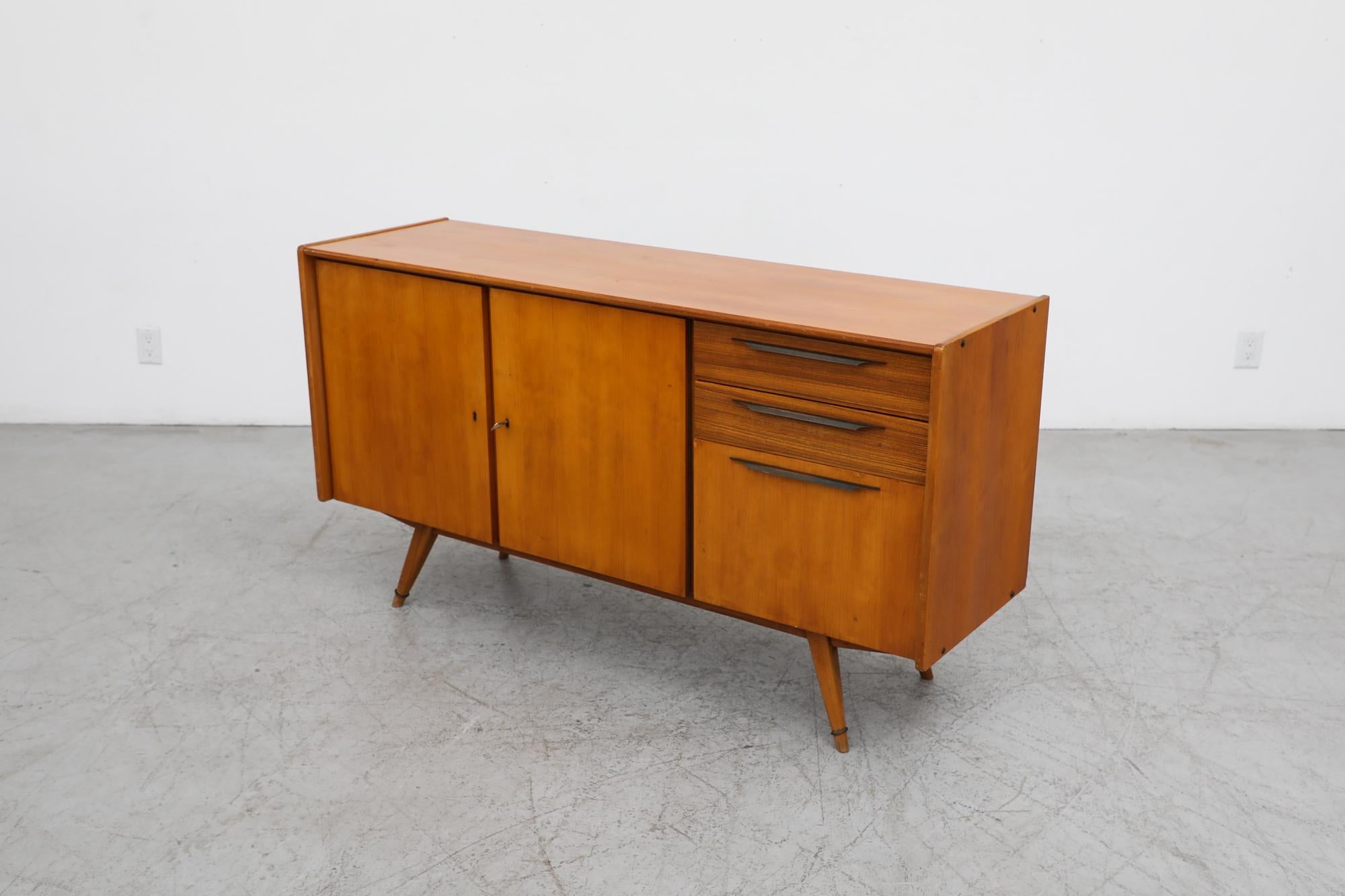 Mid-Century Modern Franz Ehrlich Style Mid-Century Sideboard with Metal Handles & Drop Down Cabinet For Sale