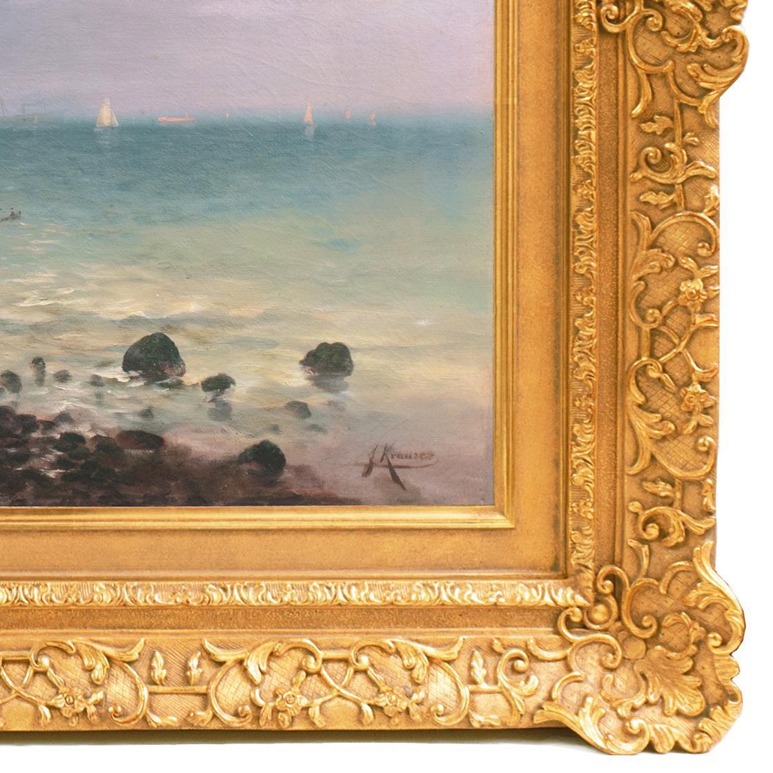 'Coastal Landscape', Berlin, Paris, Romantic Landscape, Riga, Benezit, Sailing - Brown Landscape Painting by Franz Emil Krause