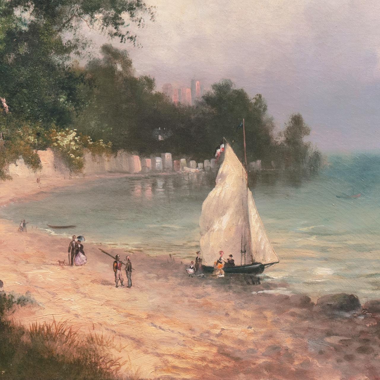 'Continental Coastal View' by Franz Emil Krause.
Berlin, Paris, Riga State Museum, Romantic Landscape
----
Signed lower right, 'Krause' for Franz Emil Krause (German, 1836-1900) and painted circa 1865.
Displayed in an exceptionally fine,