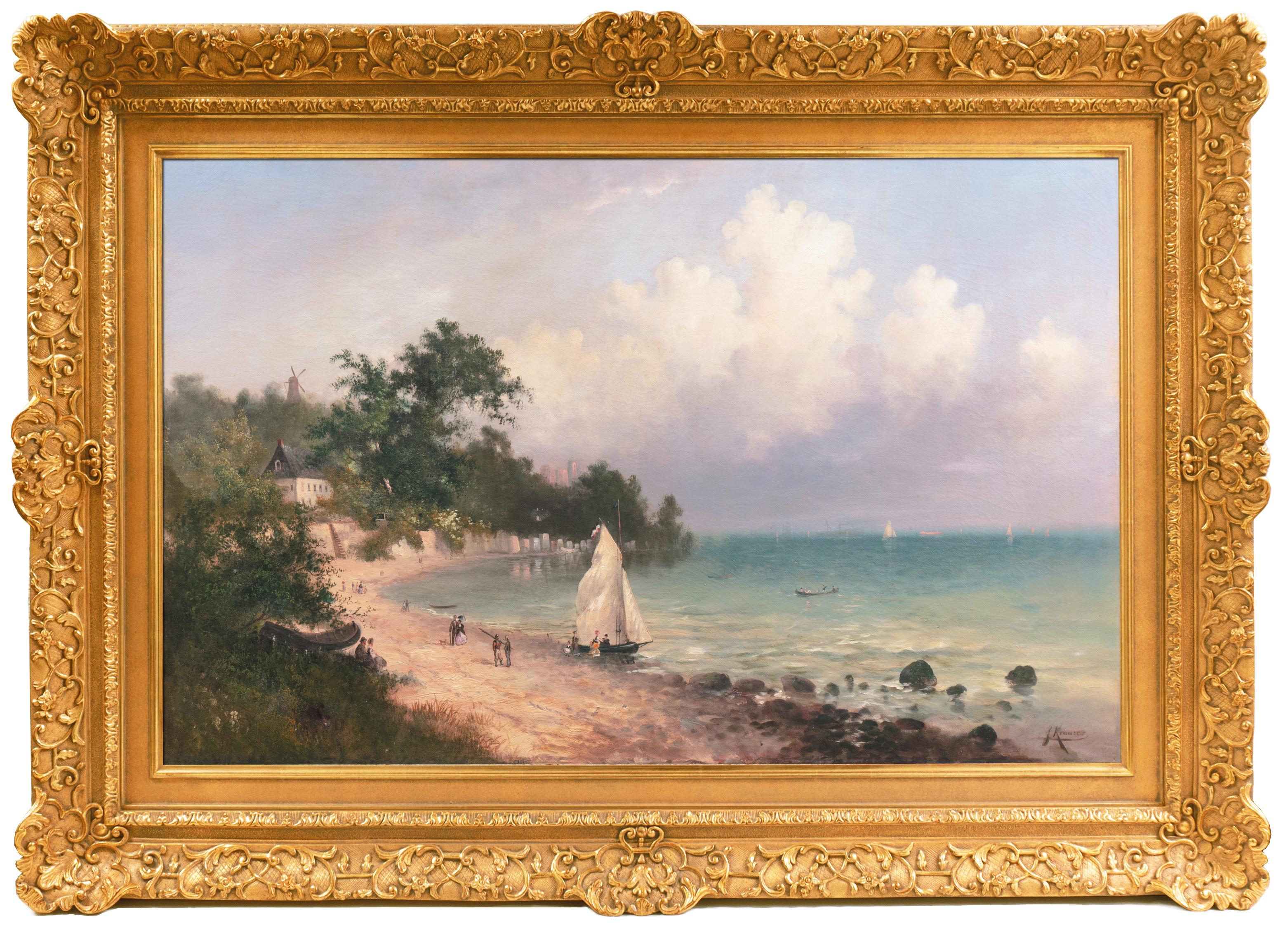 Franz Emil Krause Landscape Painting - 'Continental Coastal View', Berlin, Paris, Riga State Museum, Romantic Landscape