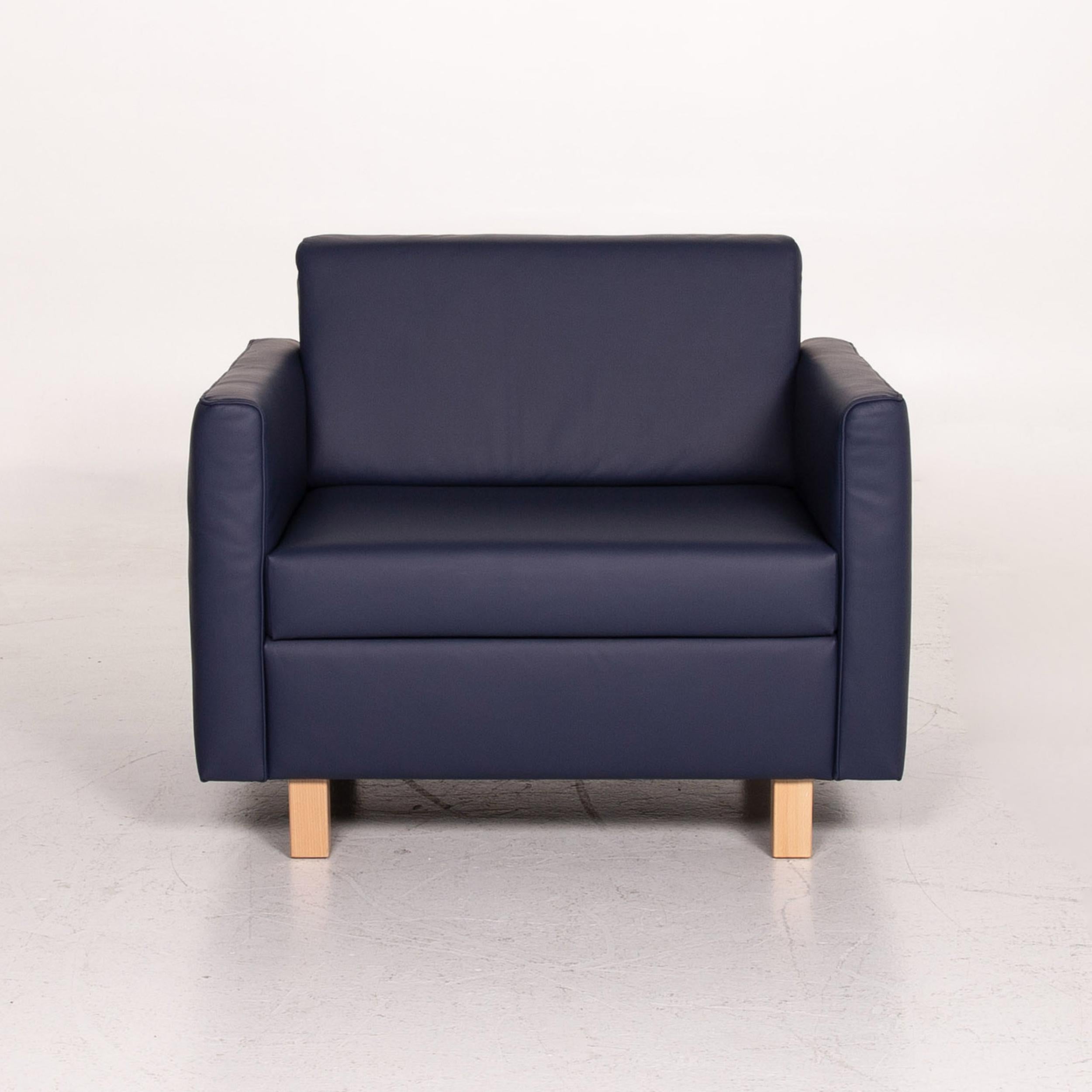 Contemporary Franz Fertig Minnie Leather Armchair Blue Dark Blue For Sale