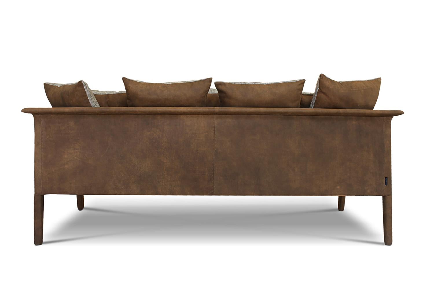 Contemporary Modern Franz Sofa in Leather & Brown Fabric by Collector Studio For Sale 1