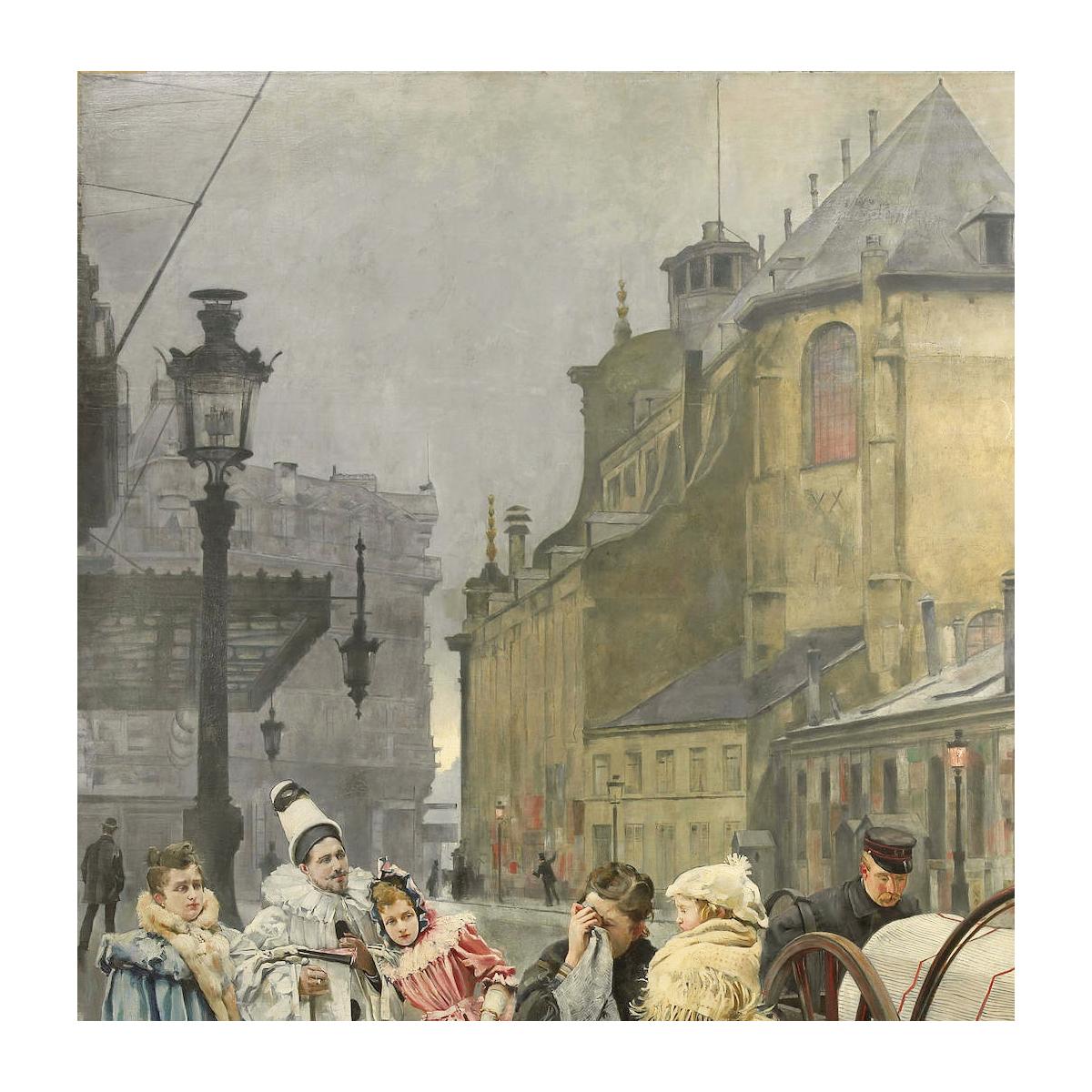 Großes und beeindruckendes Ölgemälde auf Leinwand „La Place Sainte Gudule, Brüssel“ im Angebot 1