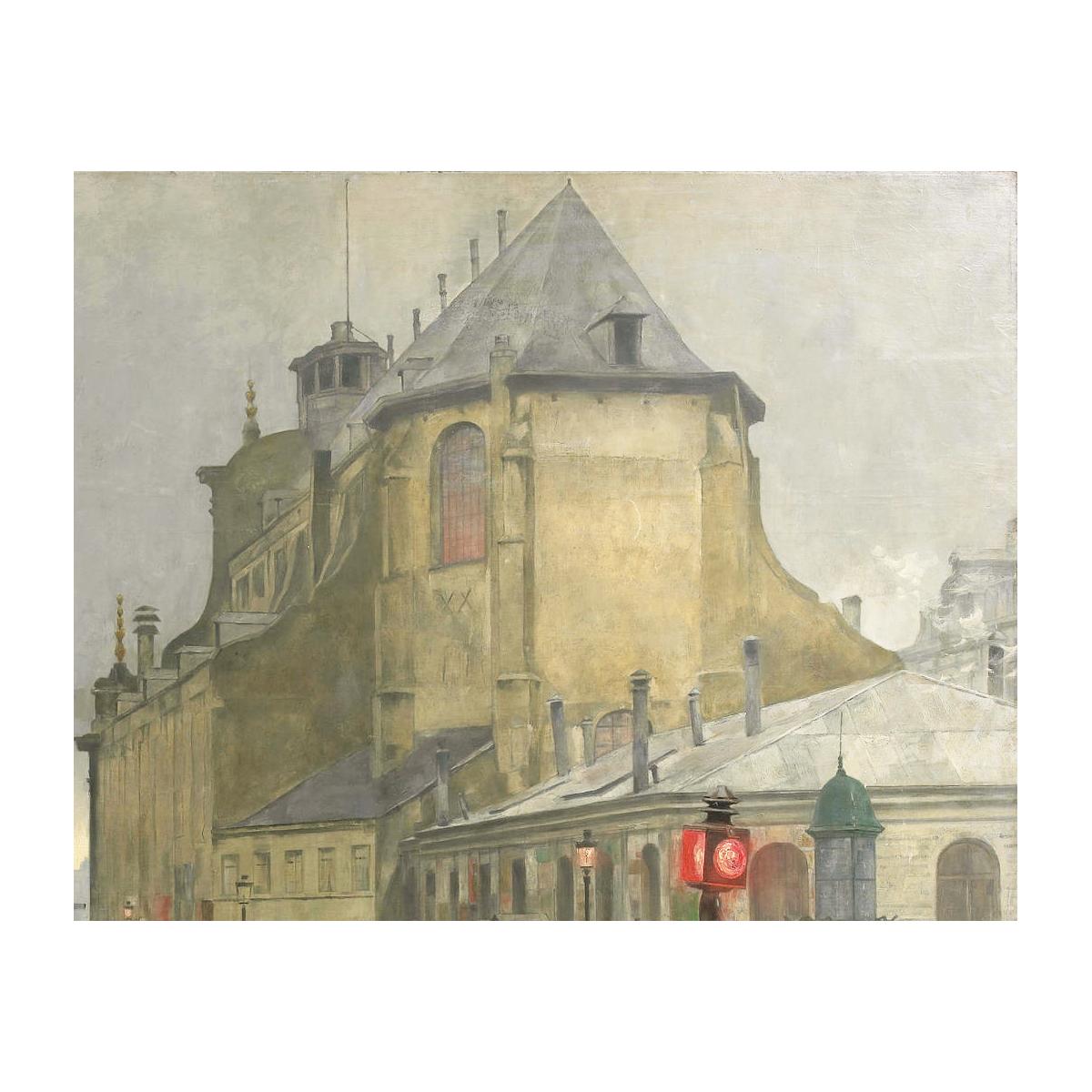 Großes und beeindruckendes Ölgemälde auf Leinwand „La Place Sainte Gudule, Brüssel“ im Angebot 2