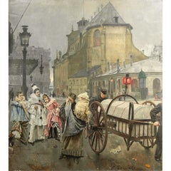 A Large and Impressive Oil on Canvas "La Place Sainte Gudule, Brussels"
