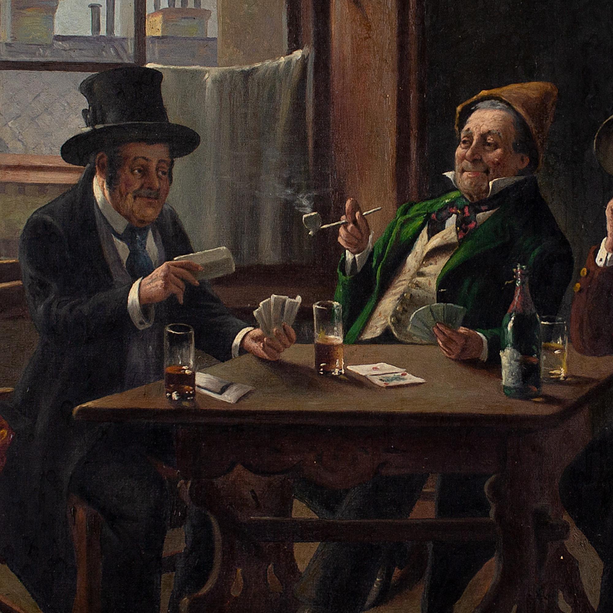 Franz Giessel, Tavern Scene With Card Players, Oil Painting 2
