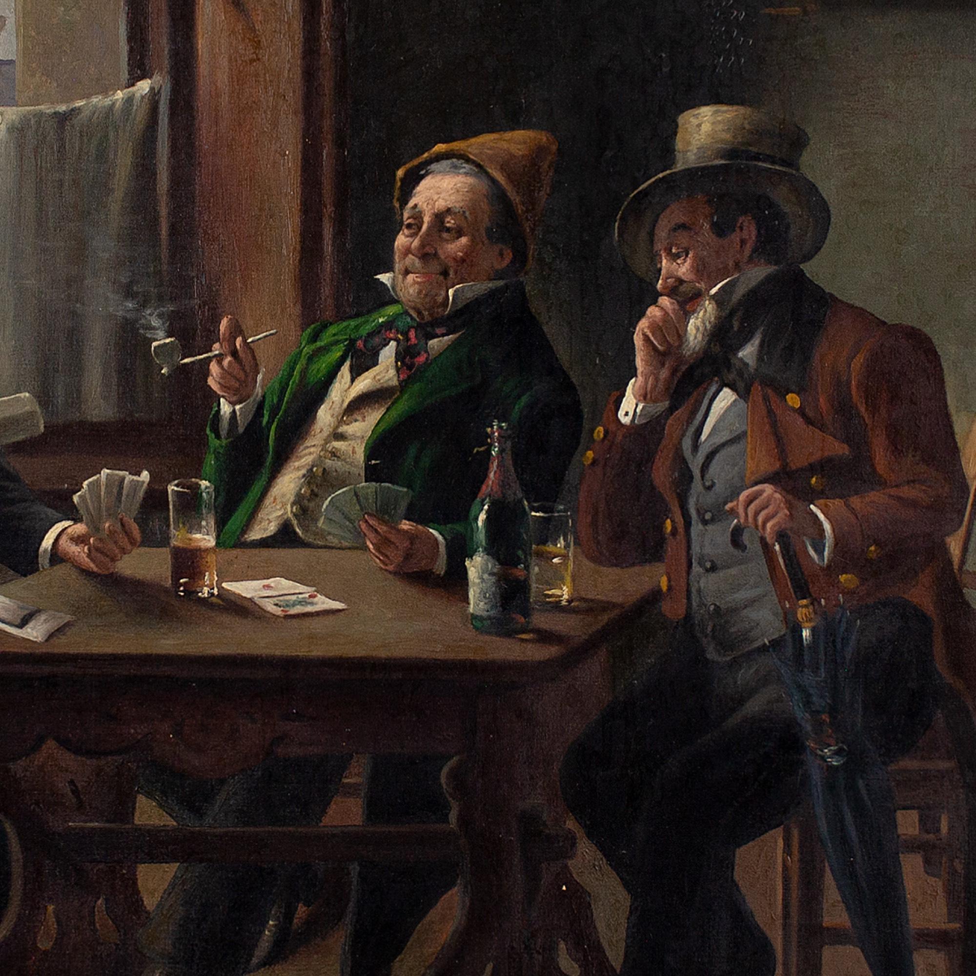 Franz Giessel, Tavern Scene With Card Players, Oil Painting 3