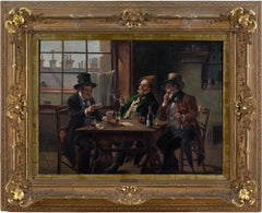 Franz Giessel, Tavern Scene With Card Players, Oil Painting