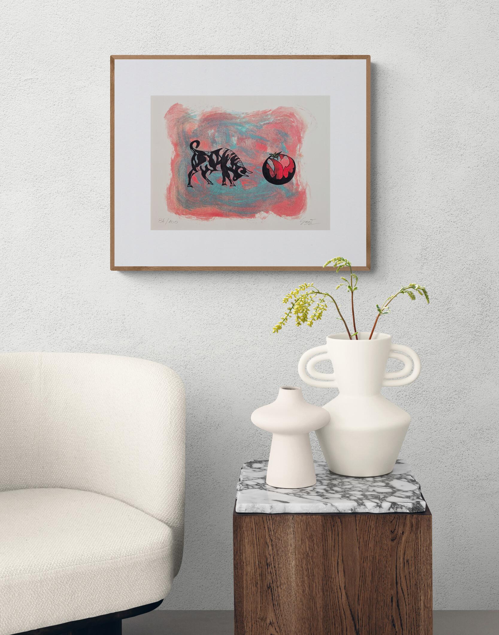 Bull - Stillleben (Surreales, farbenfrohes, lebhaftes, modernes) (26% OFF-LIST-Preis) – Print von Franz Graw