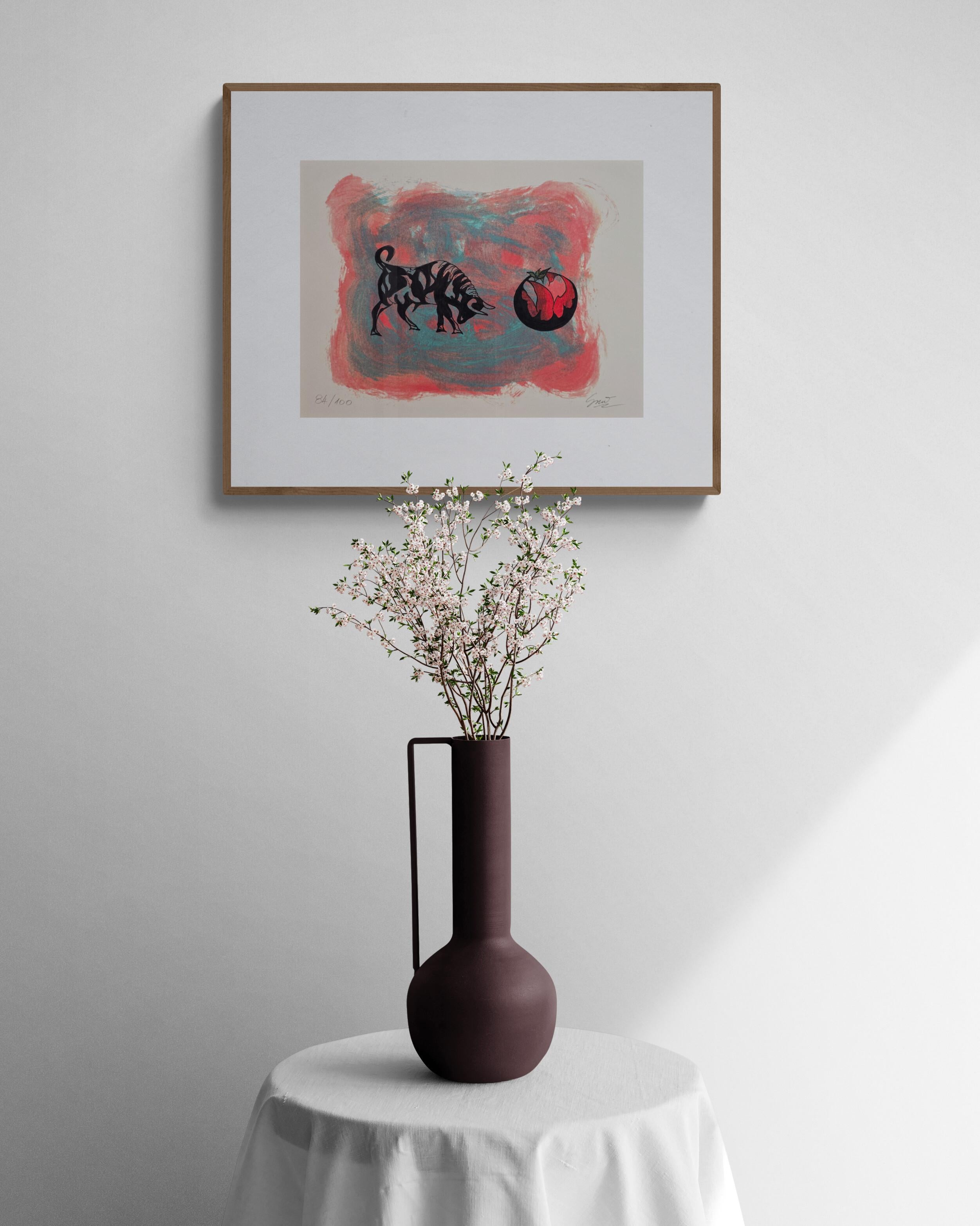 Bull - Stillleben (Surreales, farbenfrohes, lebhaftes, modernes) (26% OFF-LIST-Preis) (Surrealismus), Print, von Franz Graw