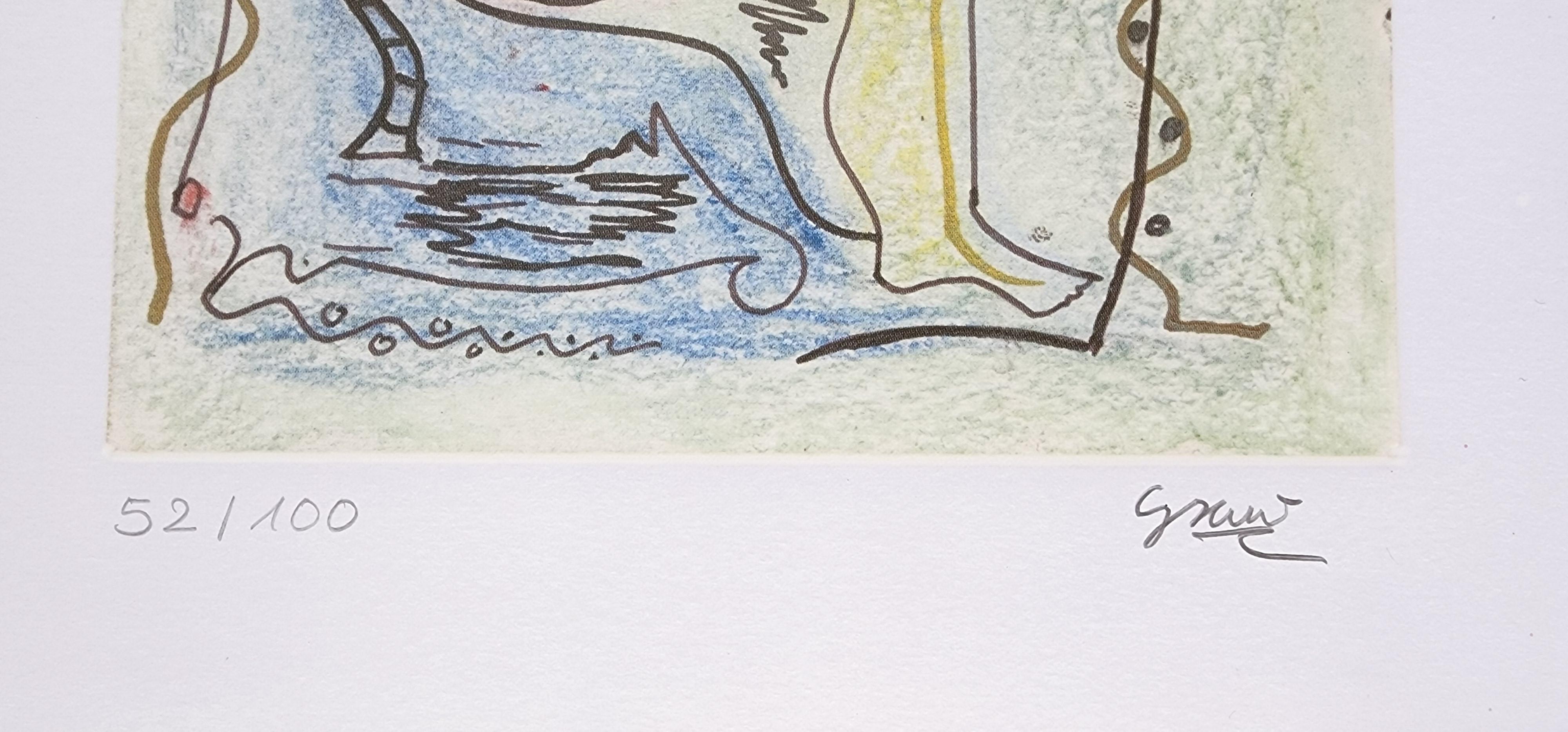 La nuit (Die Nacht) - Beige Figurative Print par Franz Graw
