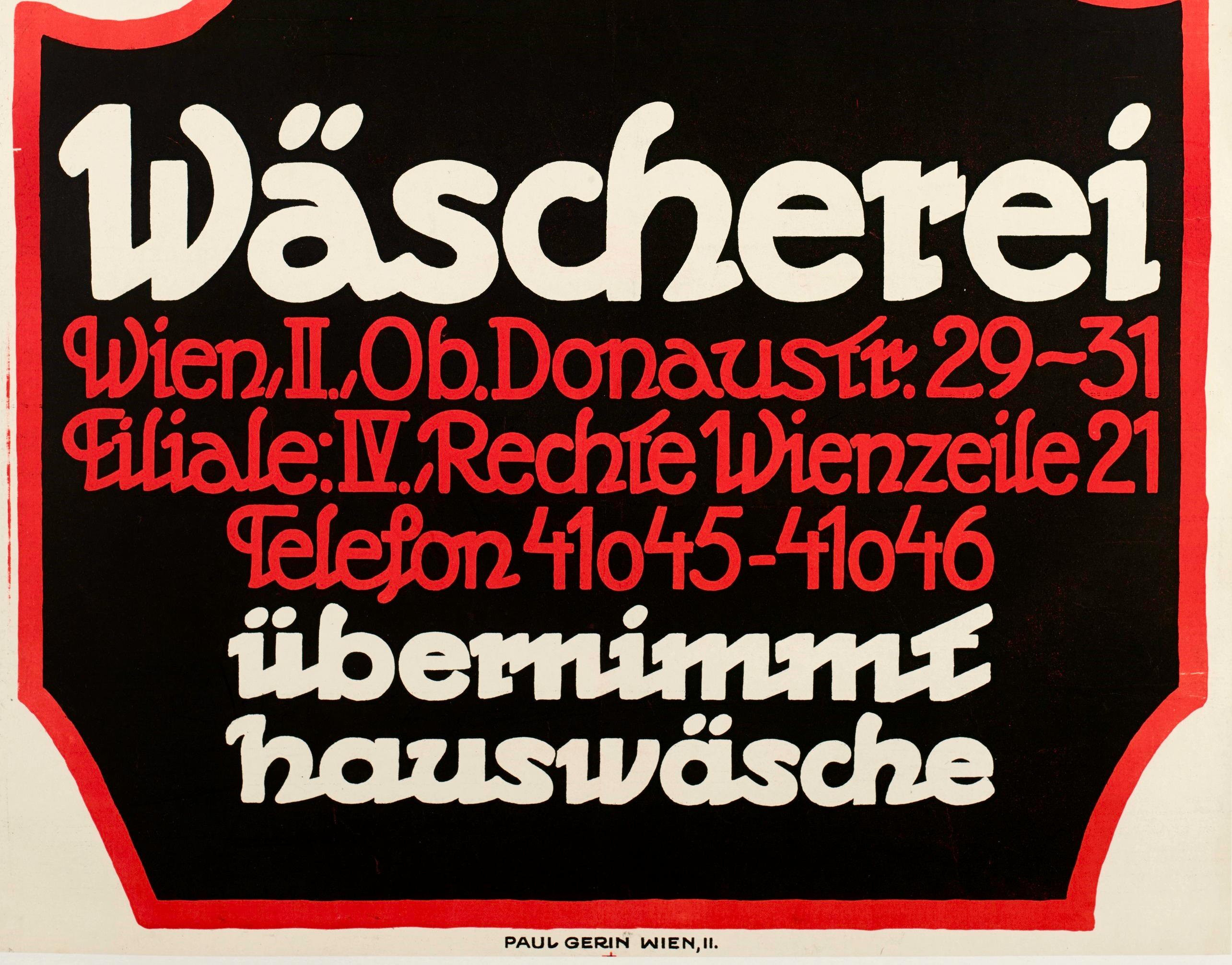 Austrian Franz Griessler, Original Art Deco Poster, Wäscherei, Laundry, Vienna, 1920's For Sale