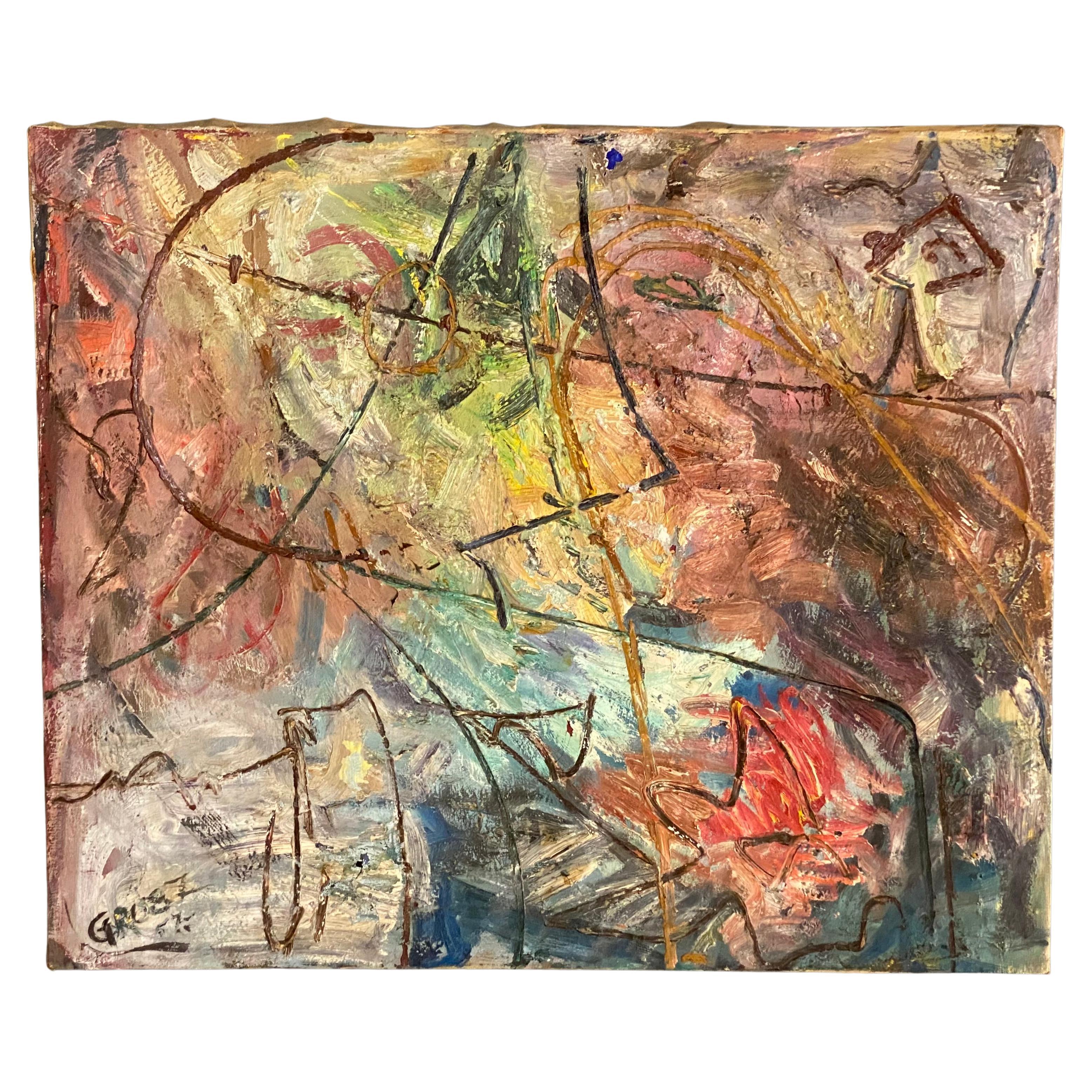 Franz Grosz Abstract Expressionist Painting, 1957