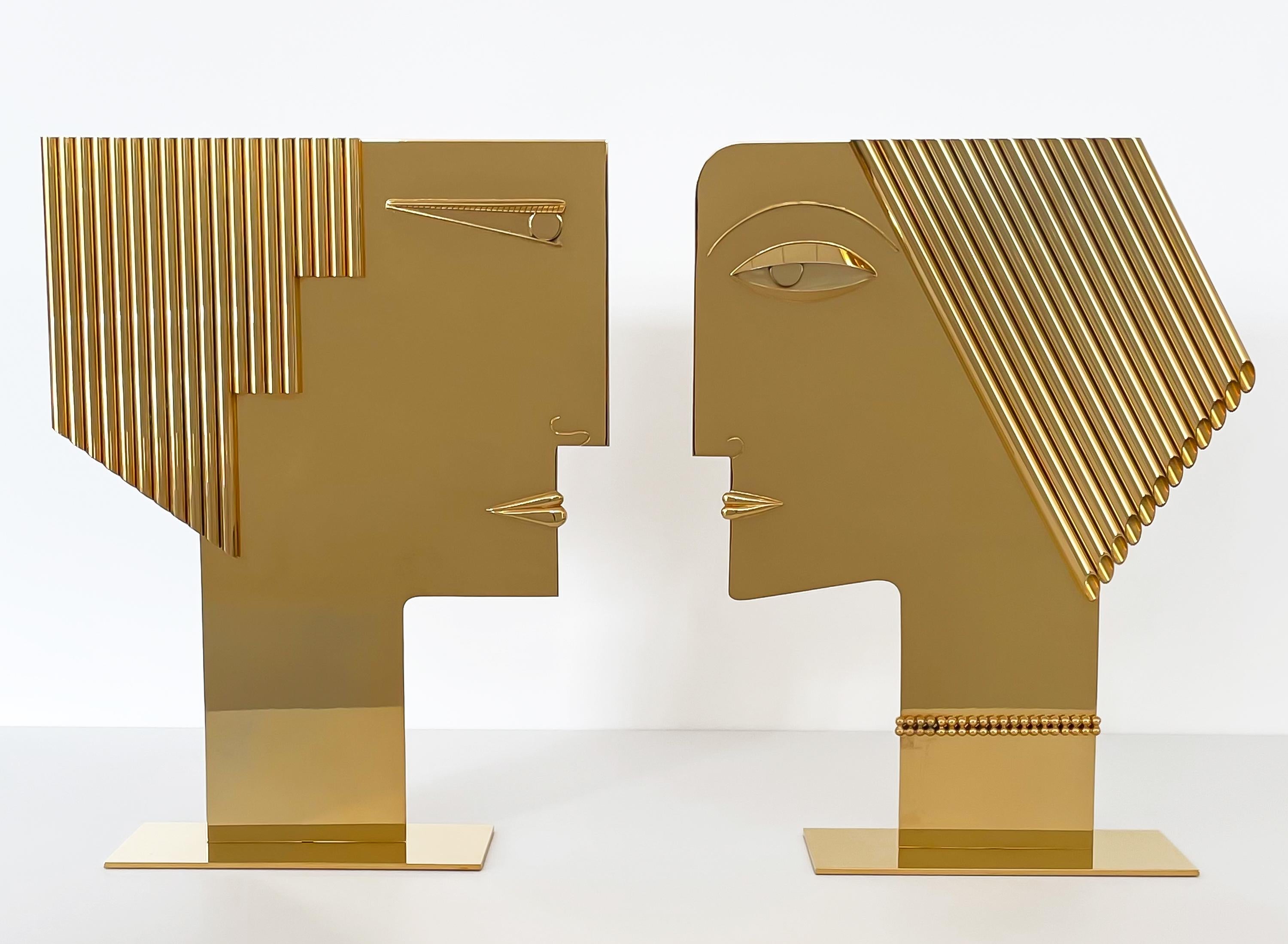 A set of brass man and woman bust sculptures by Franz Hagenauer, circa 1960s for Hagenauer Werkstätte. Untitled and often referred to as 