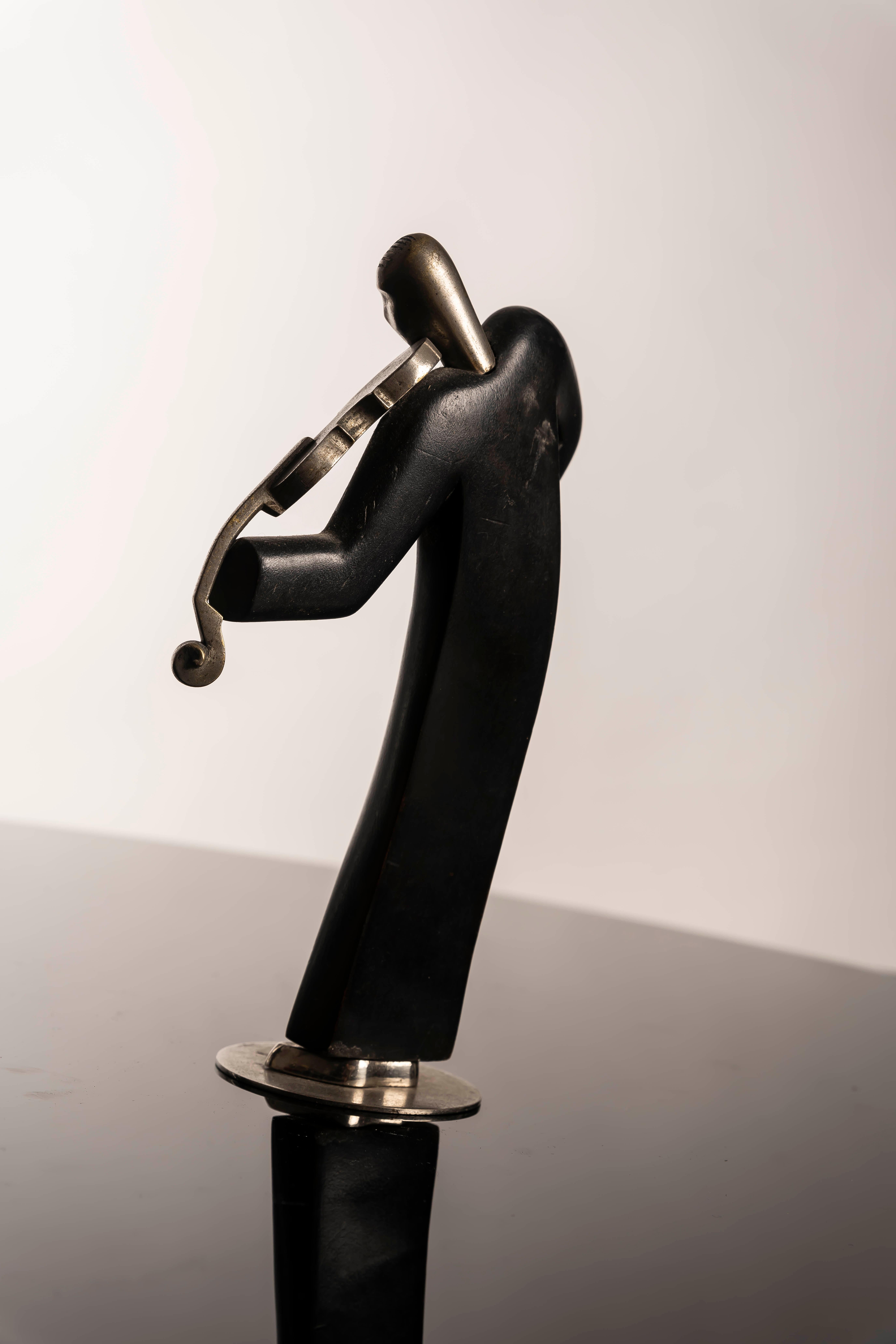 Franz Hagenauer, Scultura di violino, anni '20, bronzo argentato e Wood in vendita 4