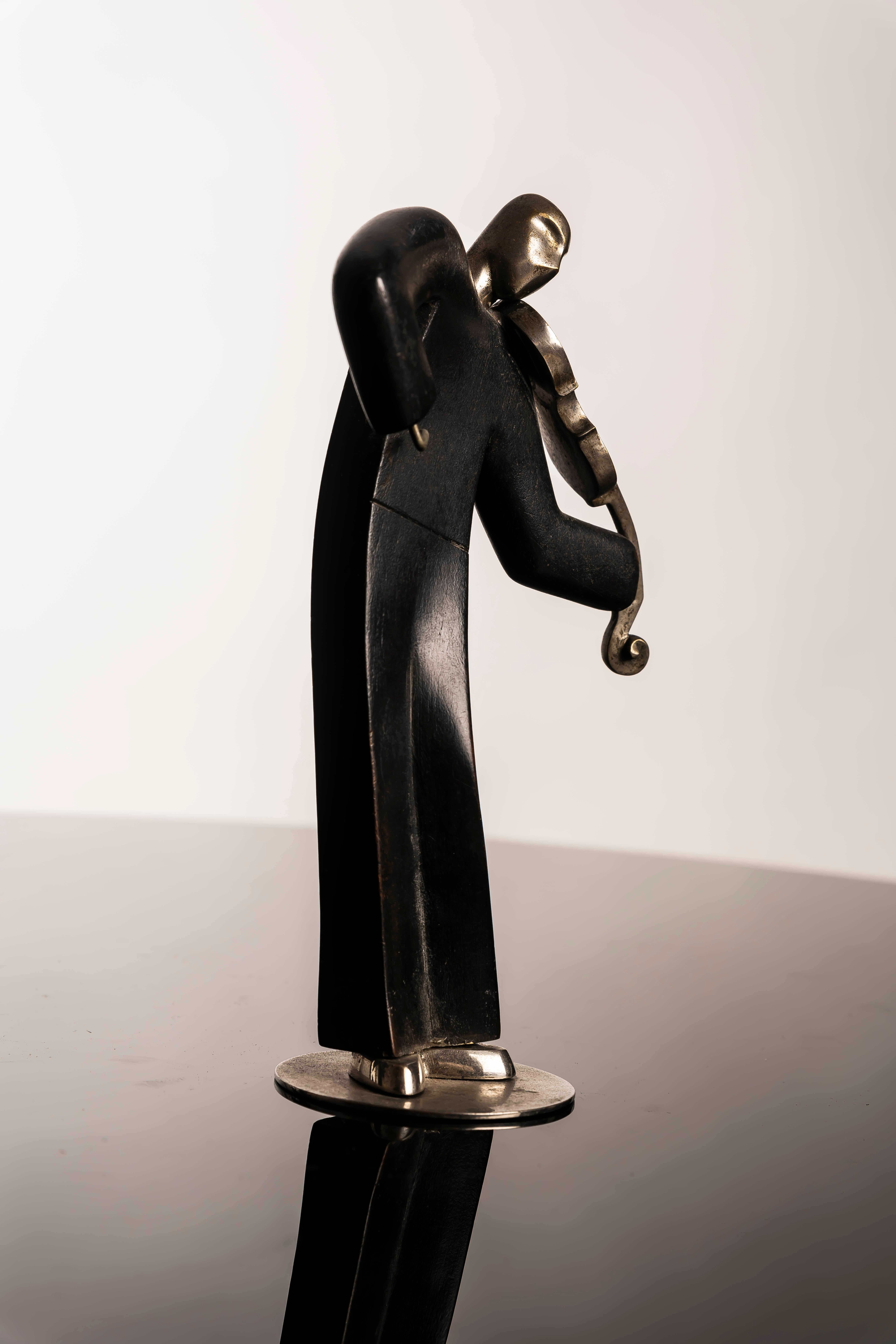 Franz Hagenauer, Scultura di violino, anni '20, bronzo argentato e Wood in vendita 6