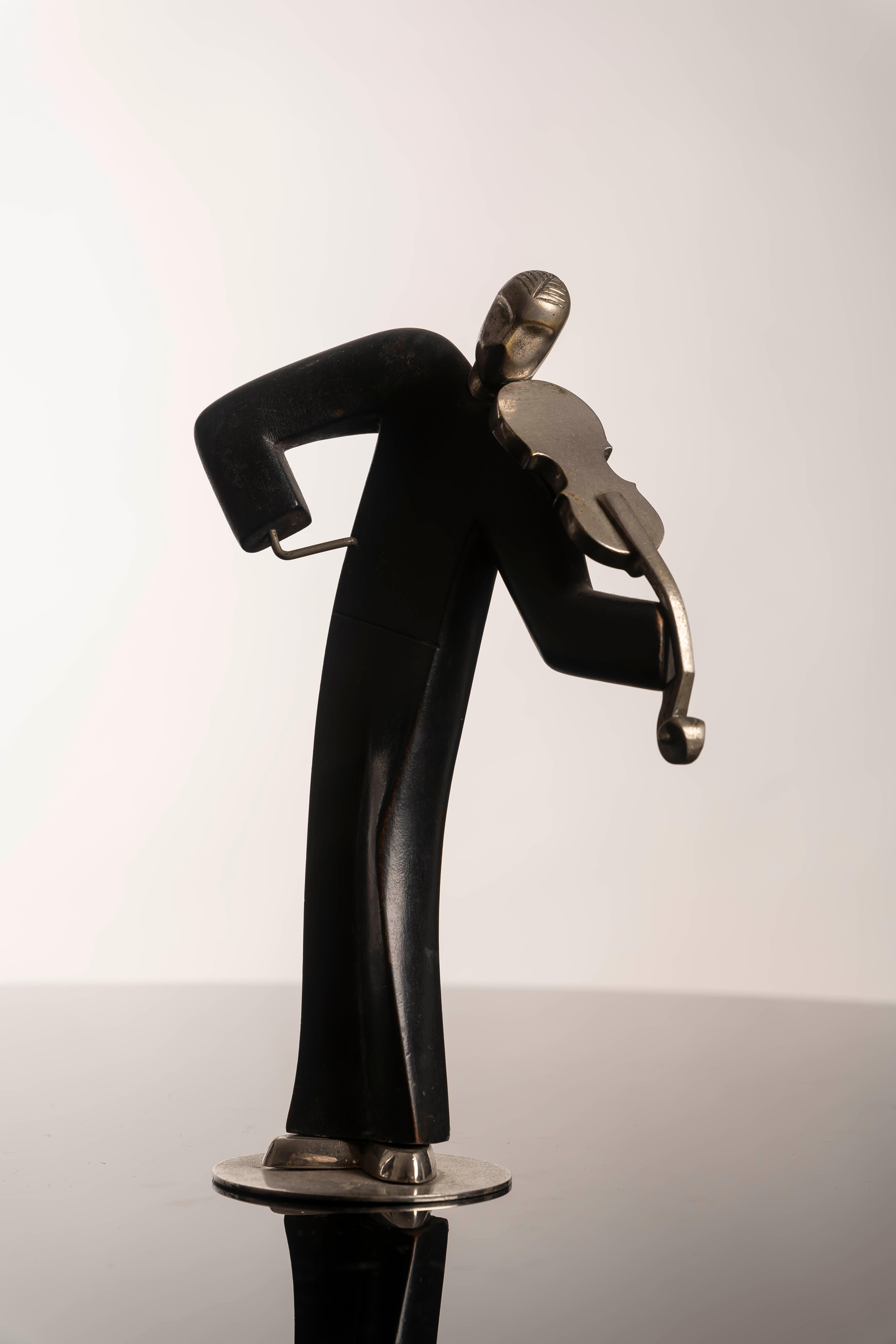 Franz Hagenauer, Scultura di violino, anni '20, bronzo argentato e Wood in vendita 7